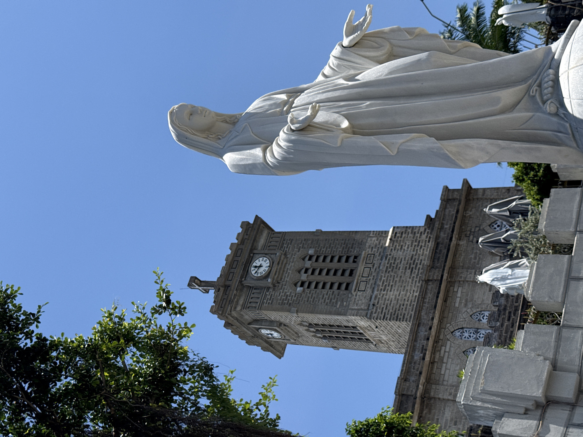 Nha Trang Cathedral grounds and a street food spread, June morning