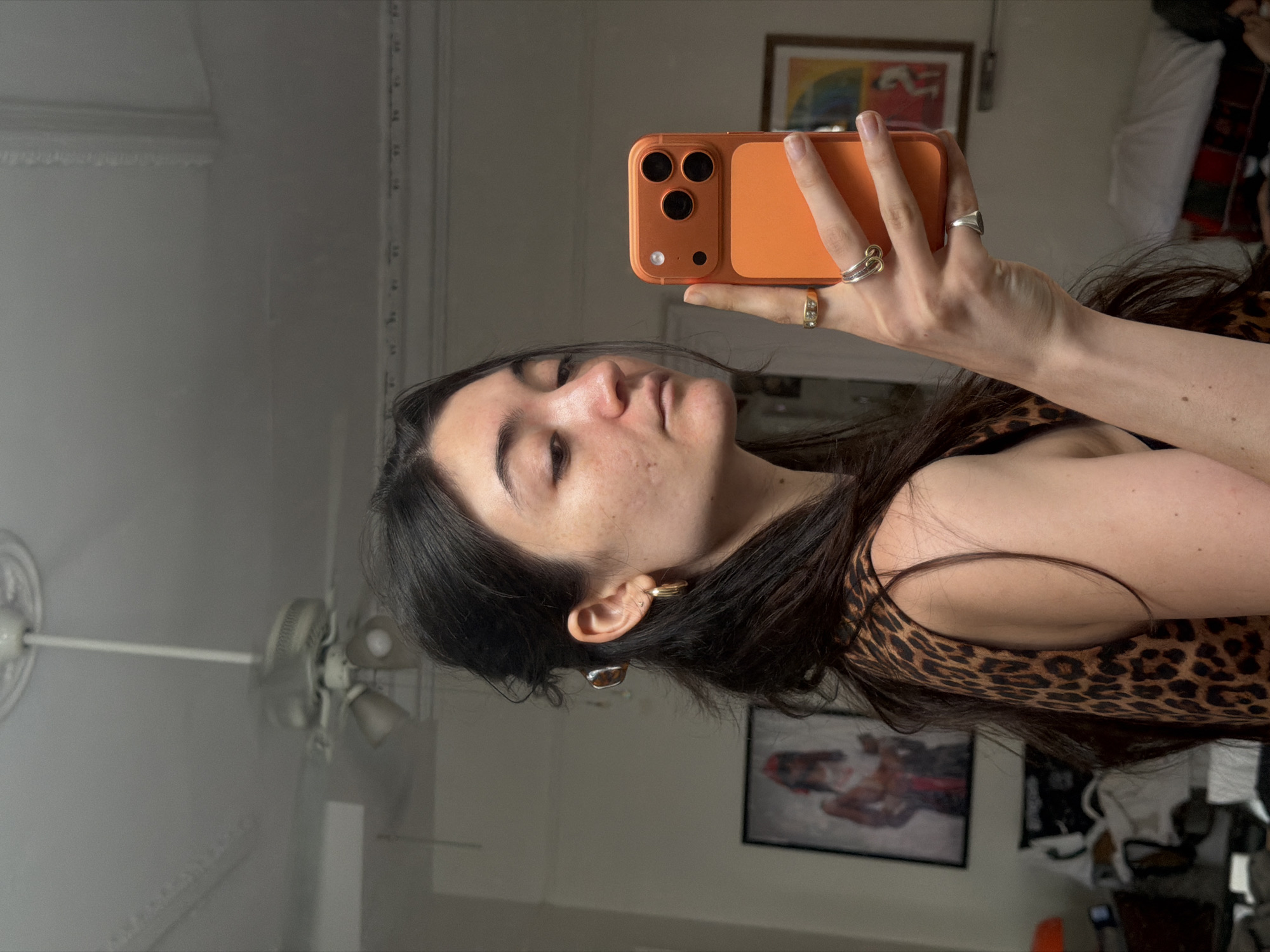Mirror selfies and detail shots, leopard print and rings