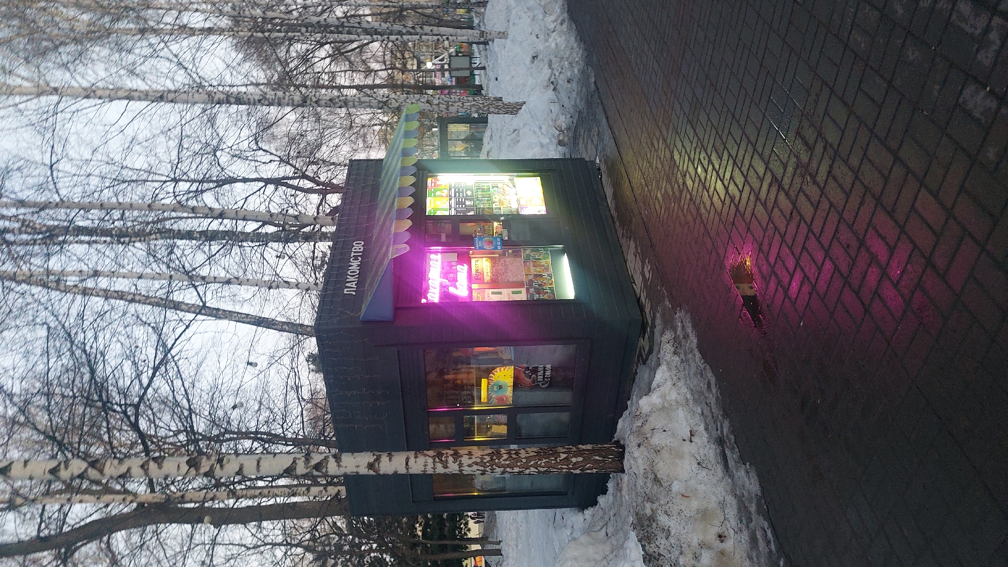 Treats kiosk operates in snowy Novosibirsk setting