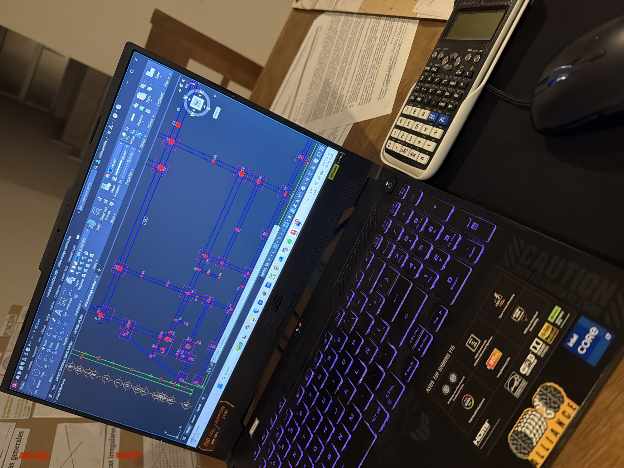 Late-night CAD work captured on gaming laptop in Mexico