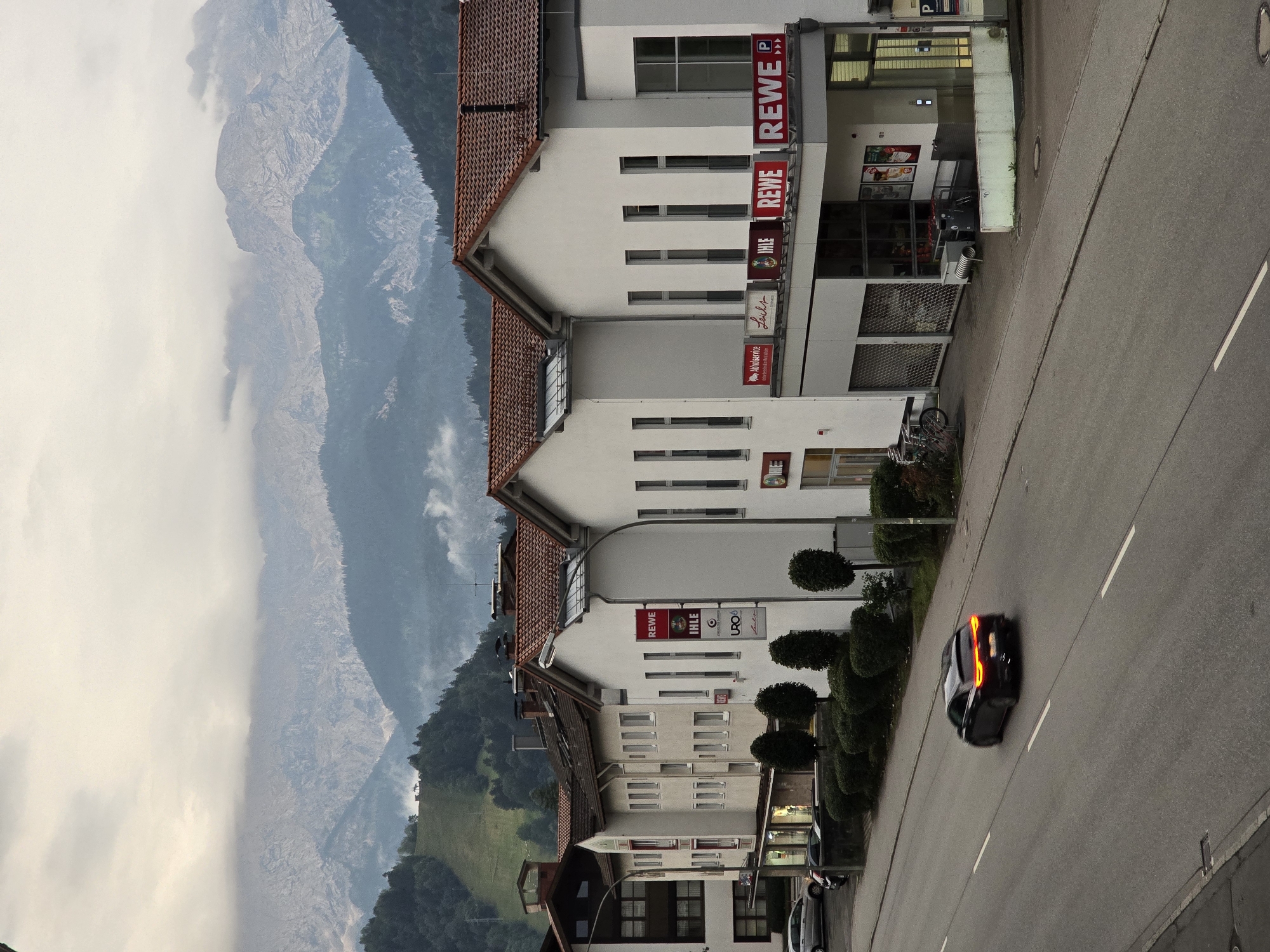 Garmisch-Partenkirchen street lined with white Bavarian buildings