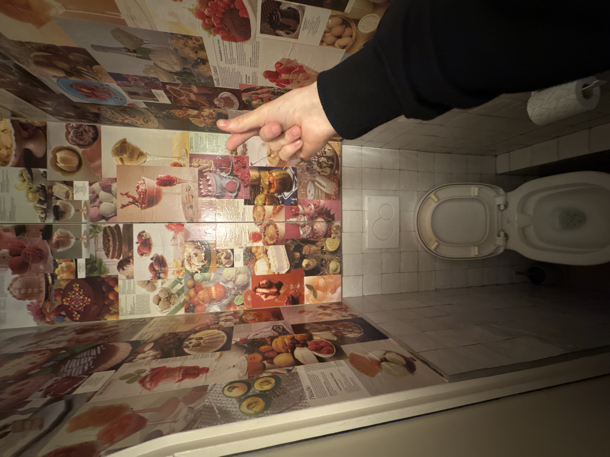Visitors document quirky newspaper-covered bathroom in Paris