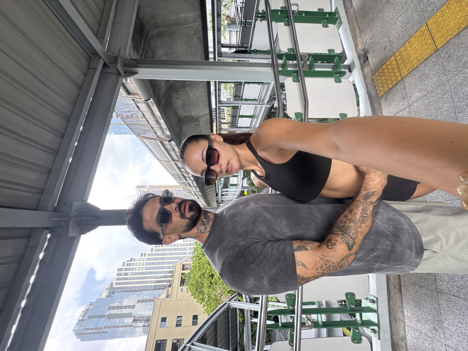 Couple documents Bangkok morning tour via BTS stations, fitness studio
