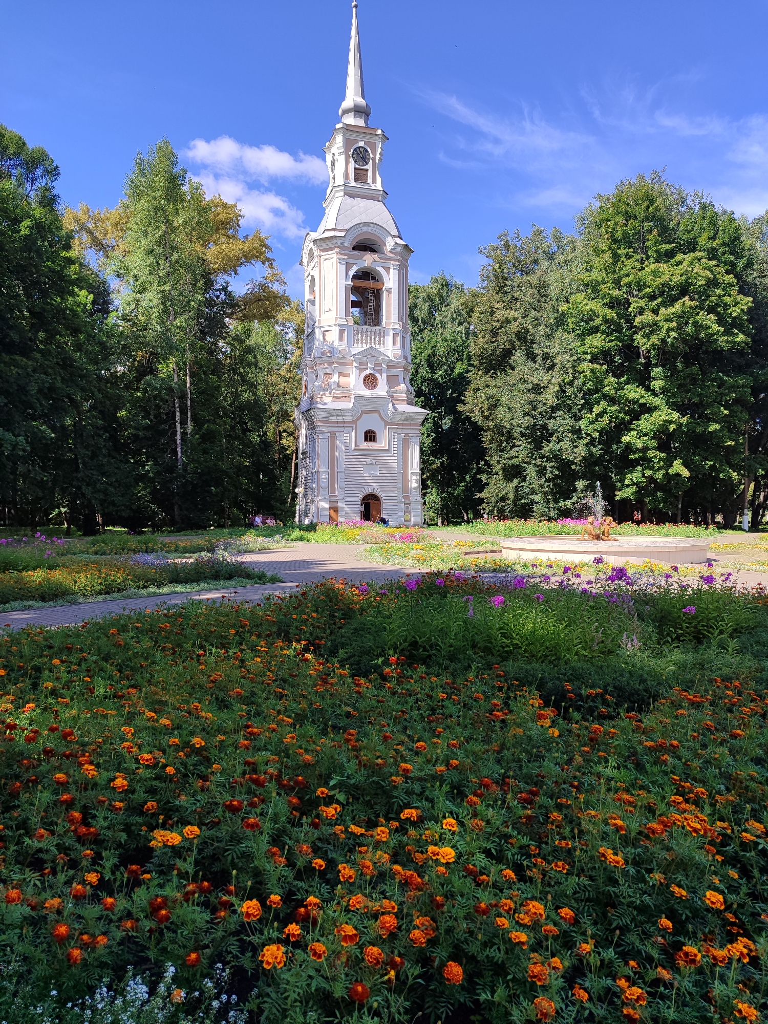 Russian town square: monuments, gardens, and a bell tower