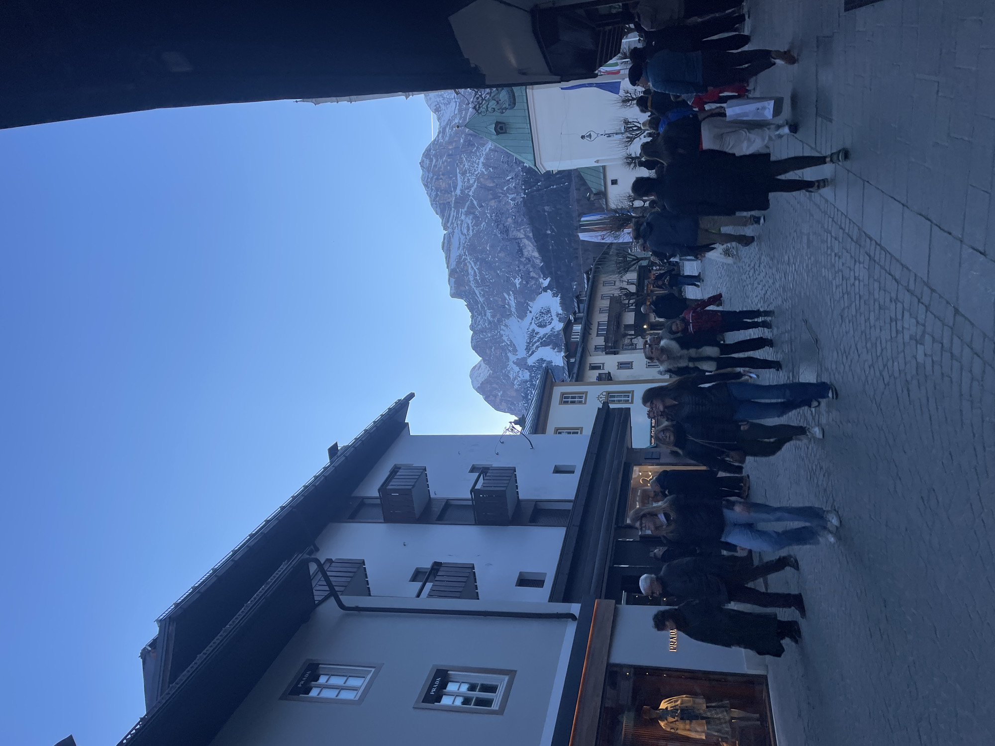 Street scenes and church tower photographed in Cortina d'Ampezzo