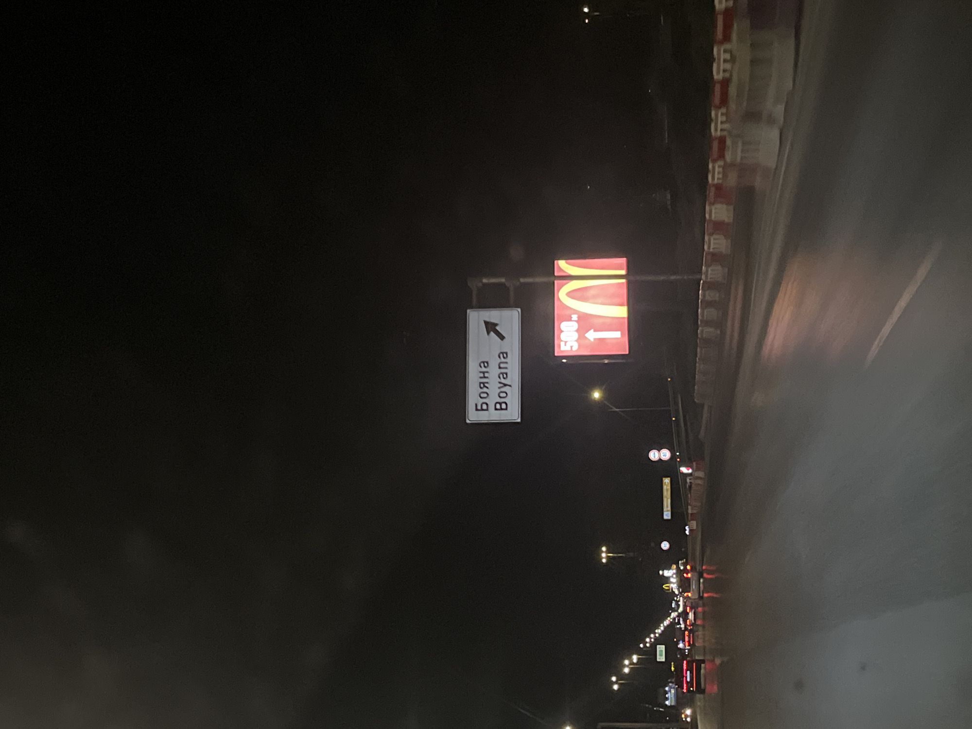 Nighttime street signage captured in Sofia showing Boyana directions