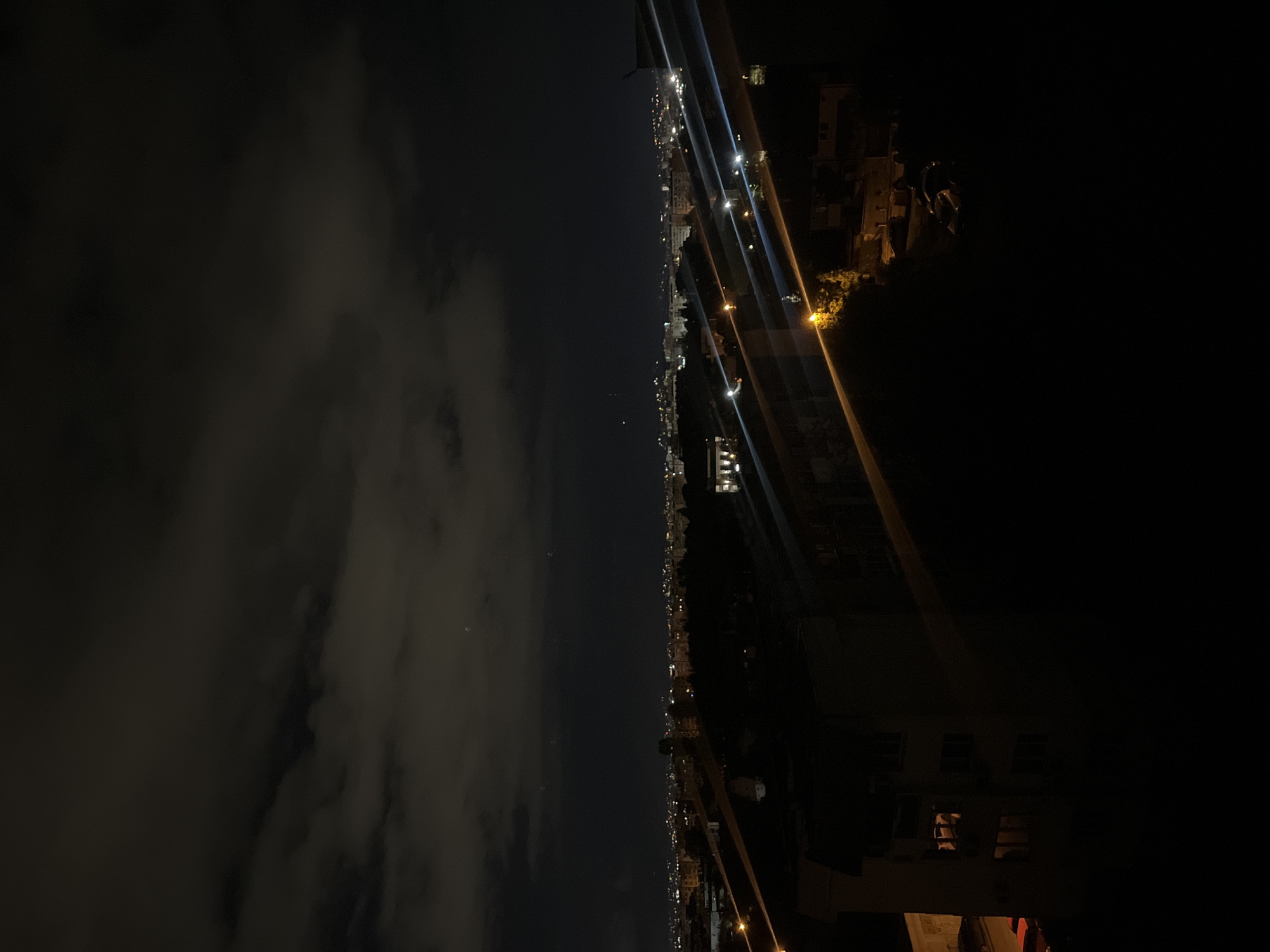 Nighttime cityscape view captured over Sofia, Bulgaria