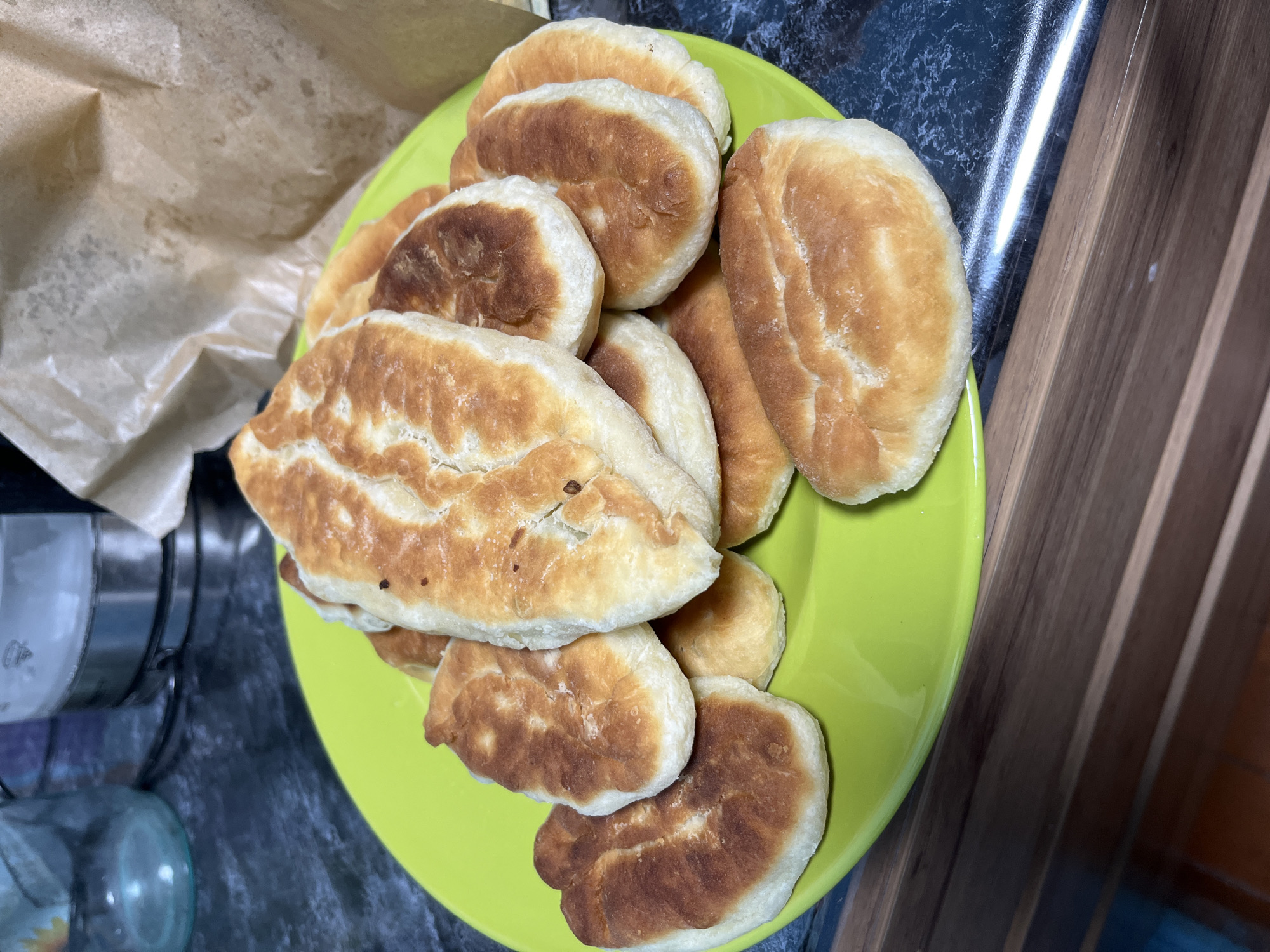 Homemade pirozhki and garden produce in Nizhny Tagil