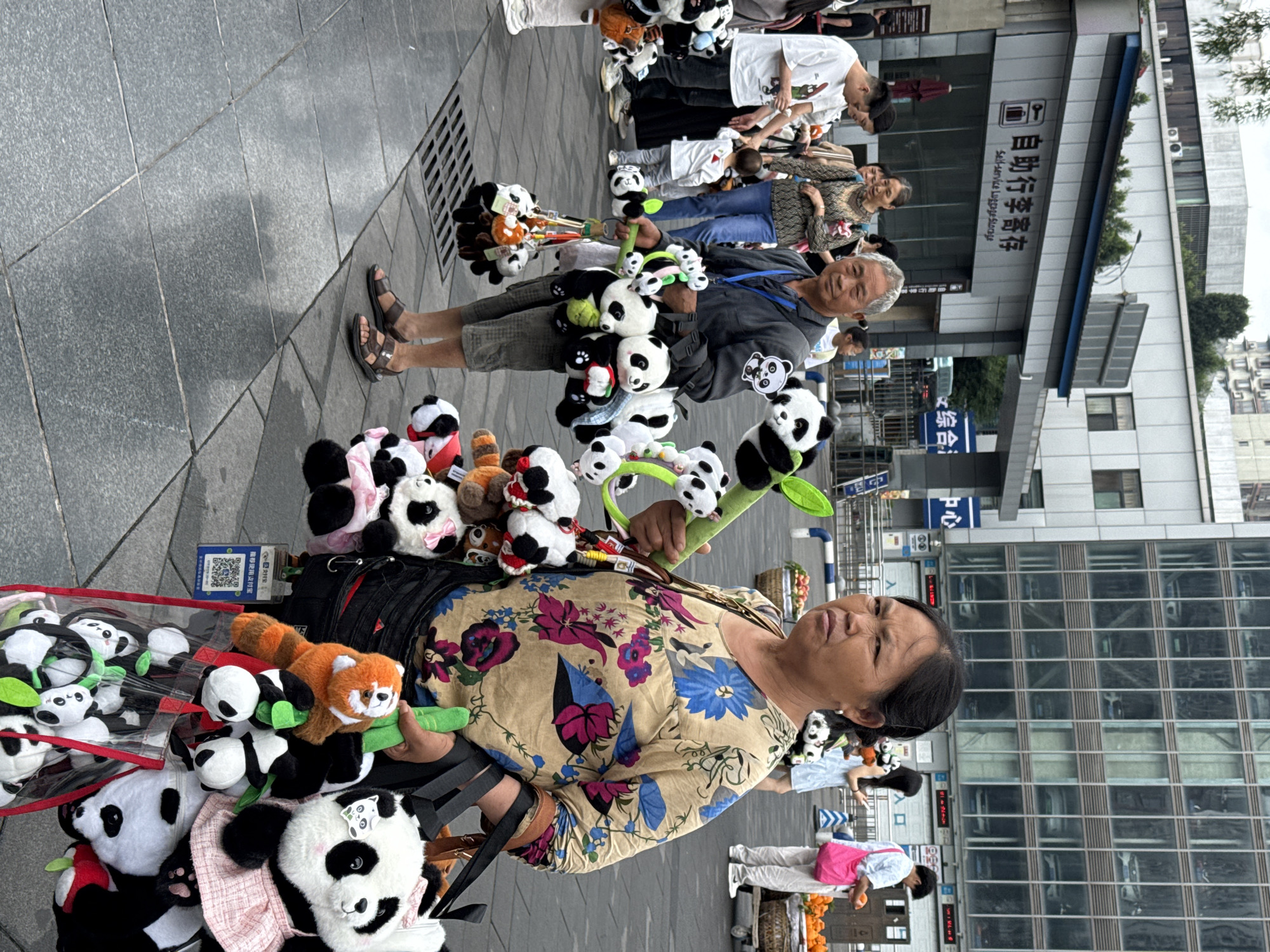 Street vendor sells fruit, carries panda toys in Jiulongpo District