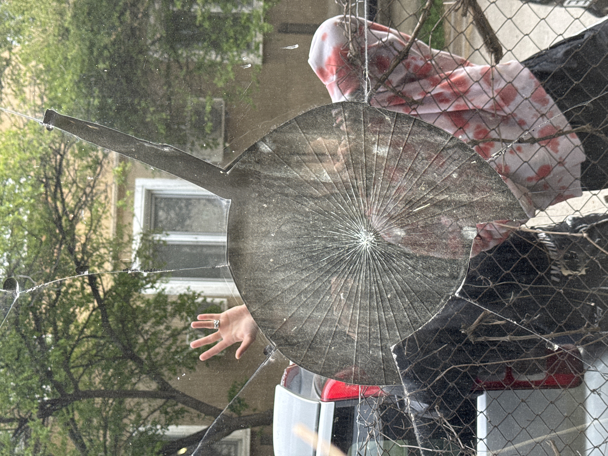 Window damaged with radial cracks in Sopot, Bulgaria
