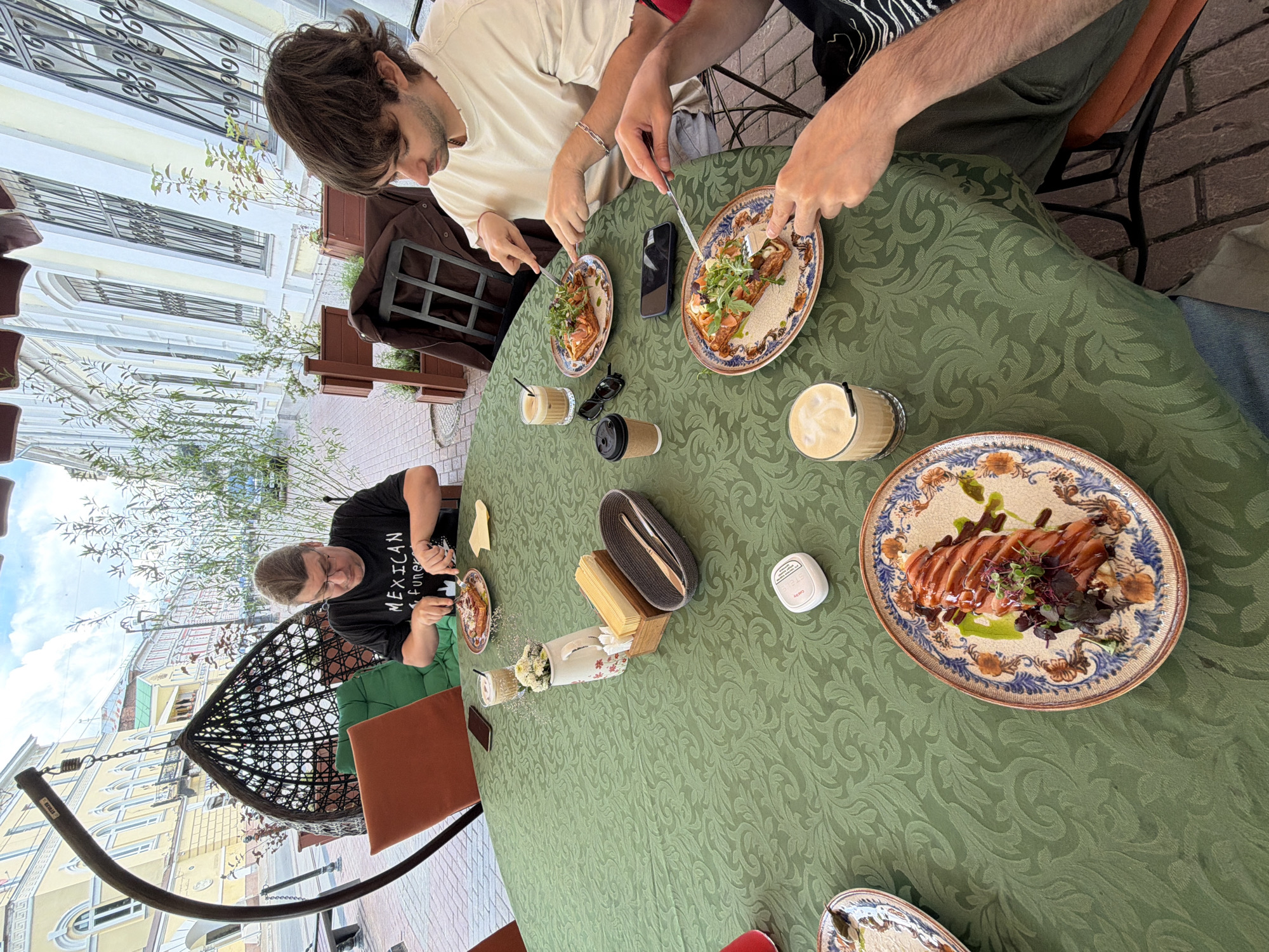 Brunch spread with smoked salmon and waffles in Nizhny Novgorod