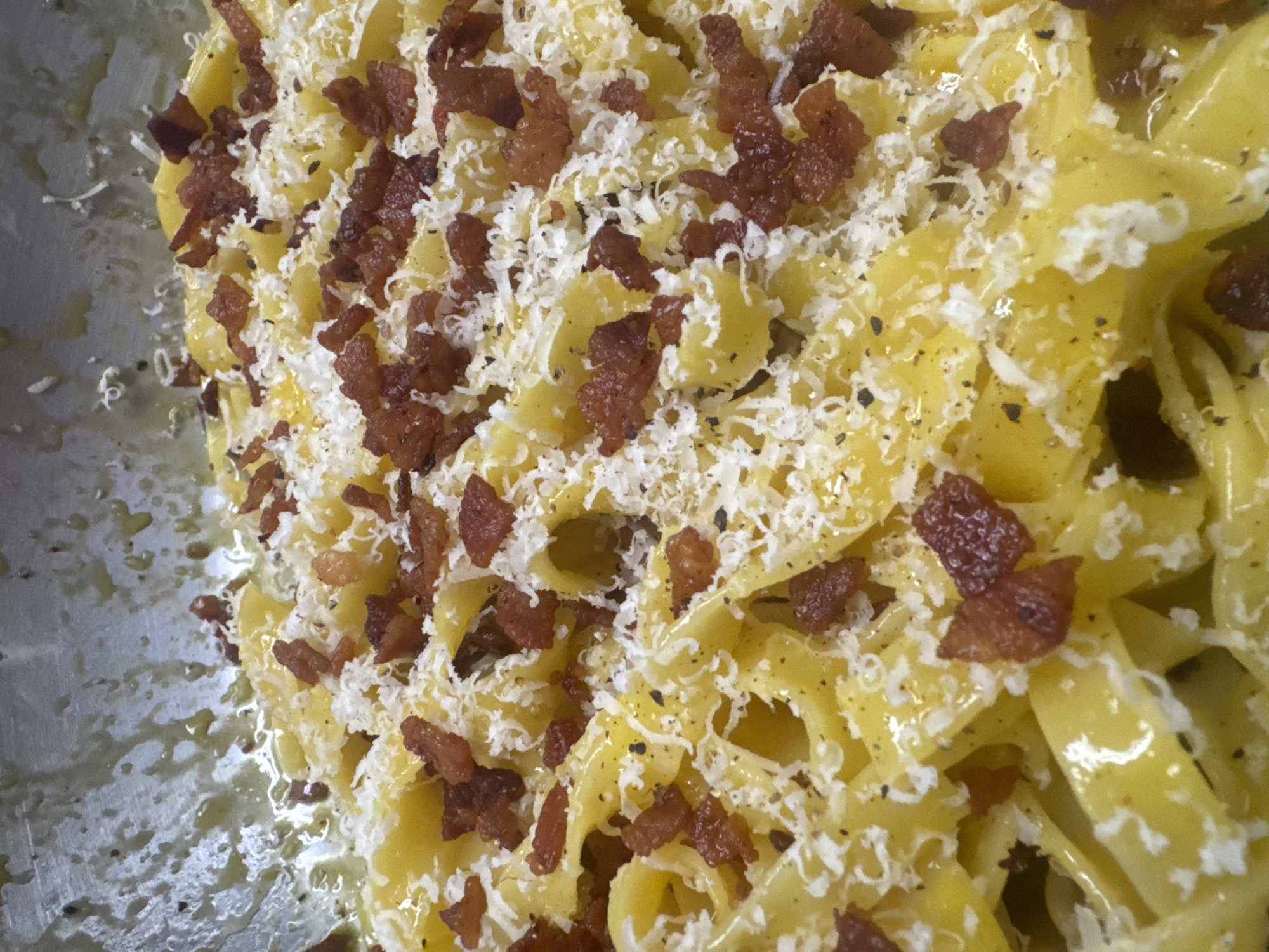 Bacon pasta dish prepared in Kozloduy, Bulgaria