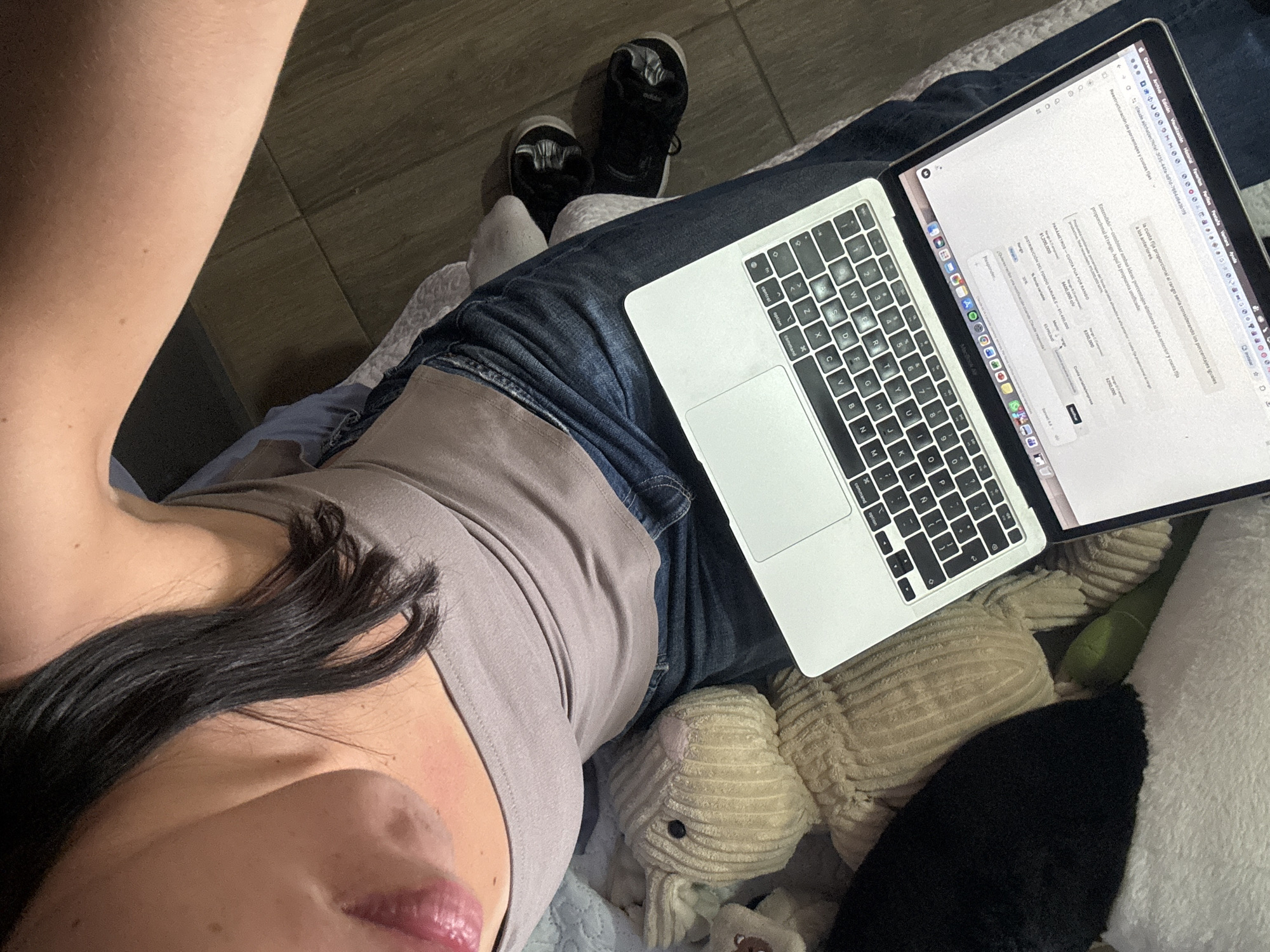 Person takes selfie while using laptop, April 8