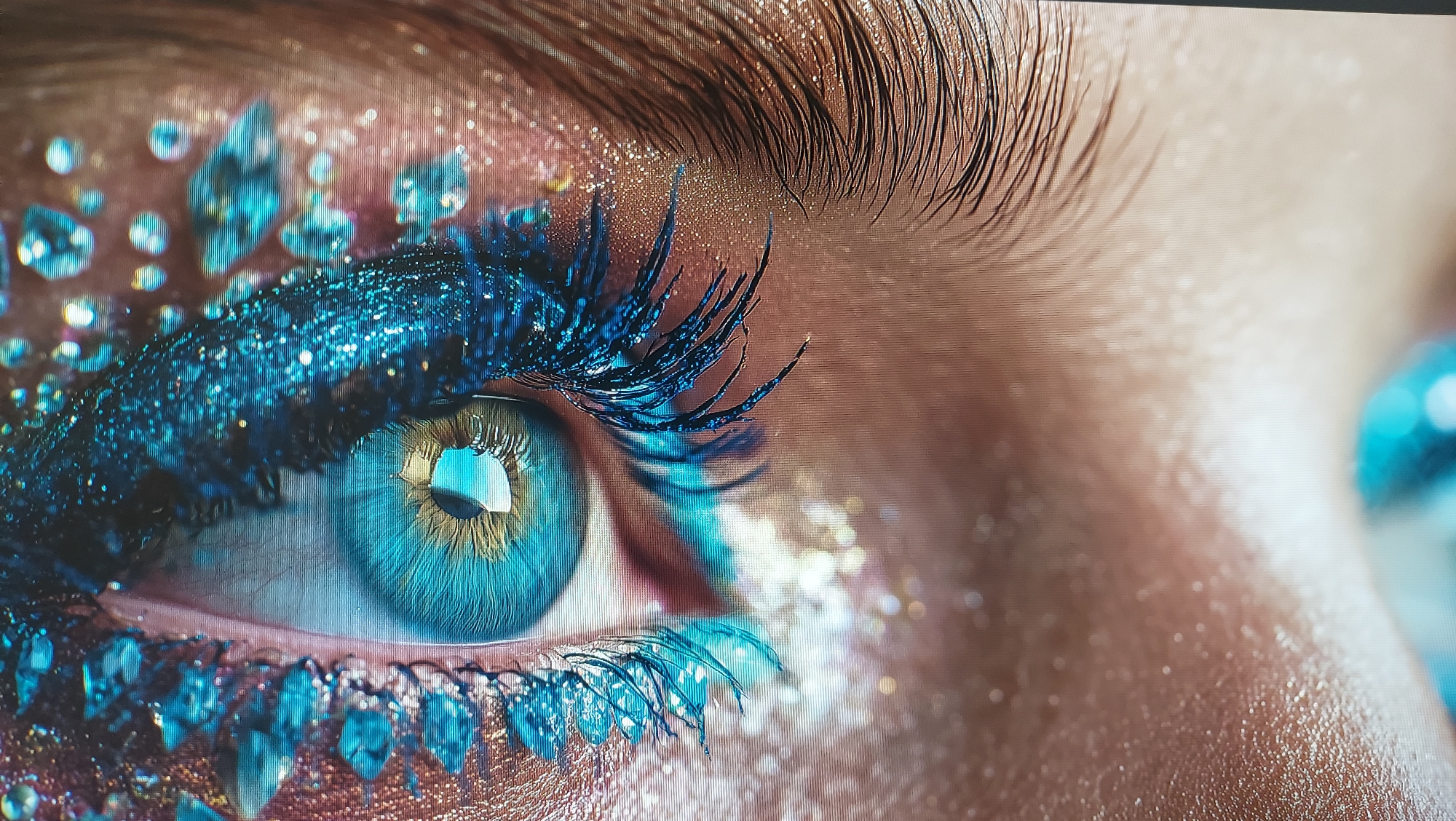 Macro shots of glitter and crystal body art in Tbilisi