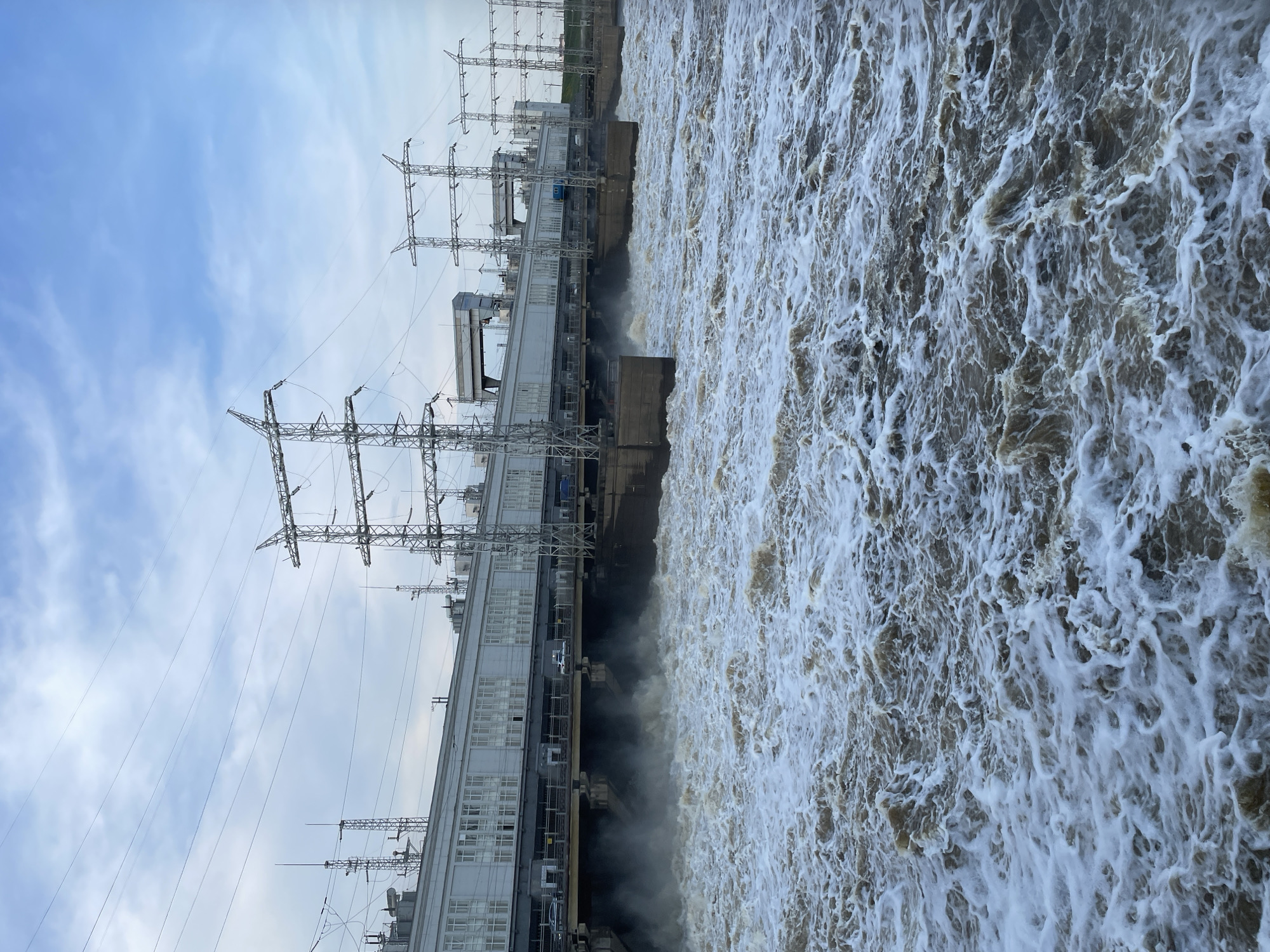 Family visits Perm hydroelectric dam during major water discharge