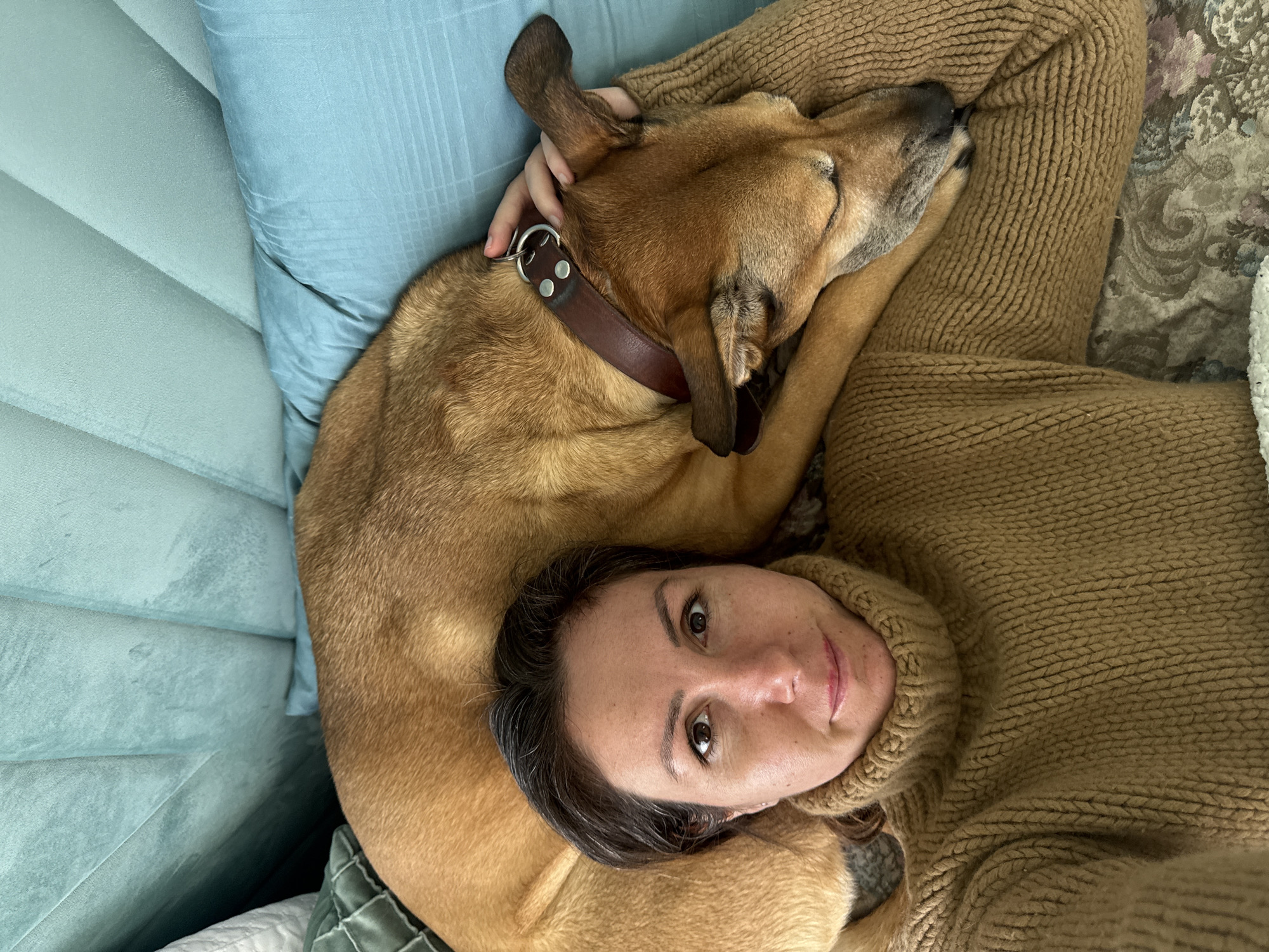 Woman shares quiet morning moments with pet dogs in Bulgaria