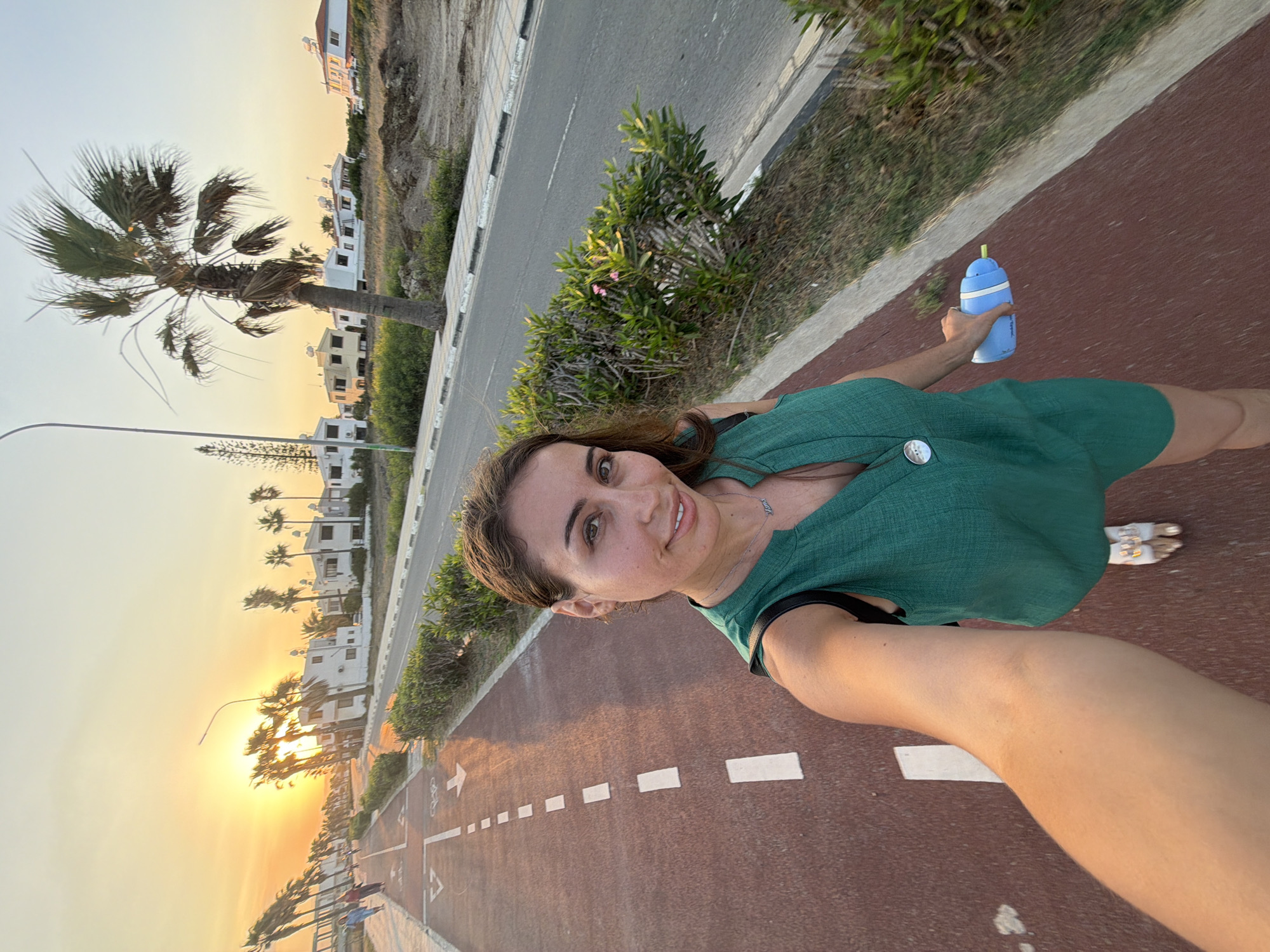 Sunset stroll along Meneou's coastal bike path in Cyprus