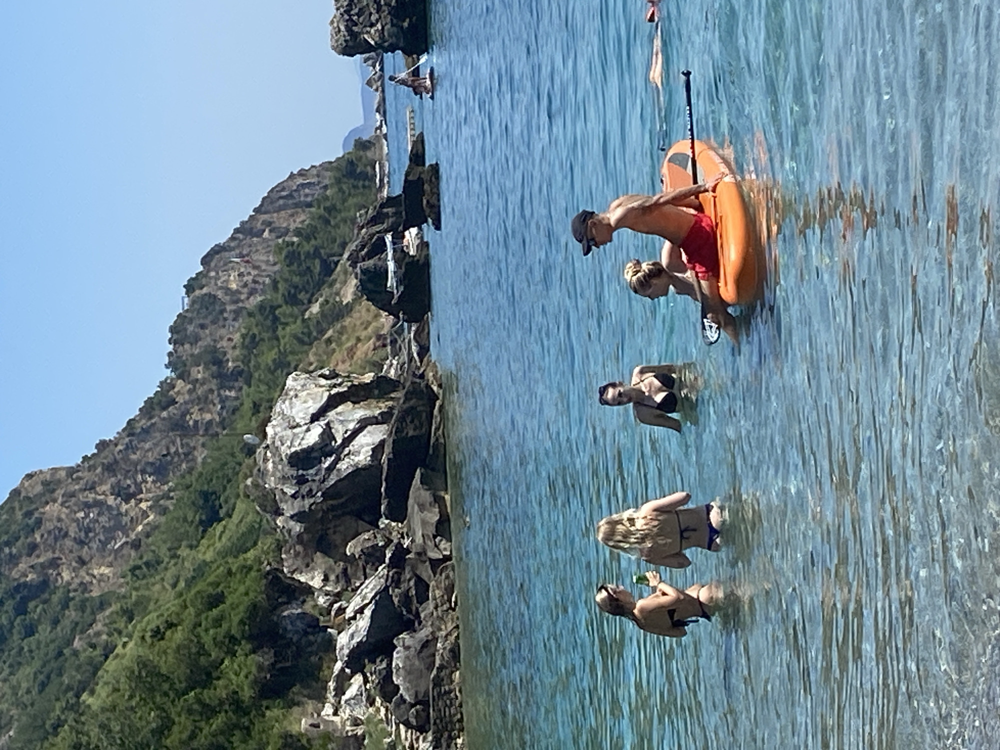Sunny afternoon at a pebble beach on the Montenegrin coast