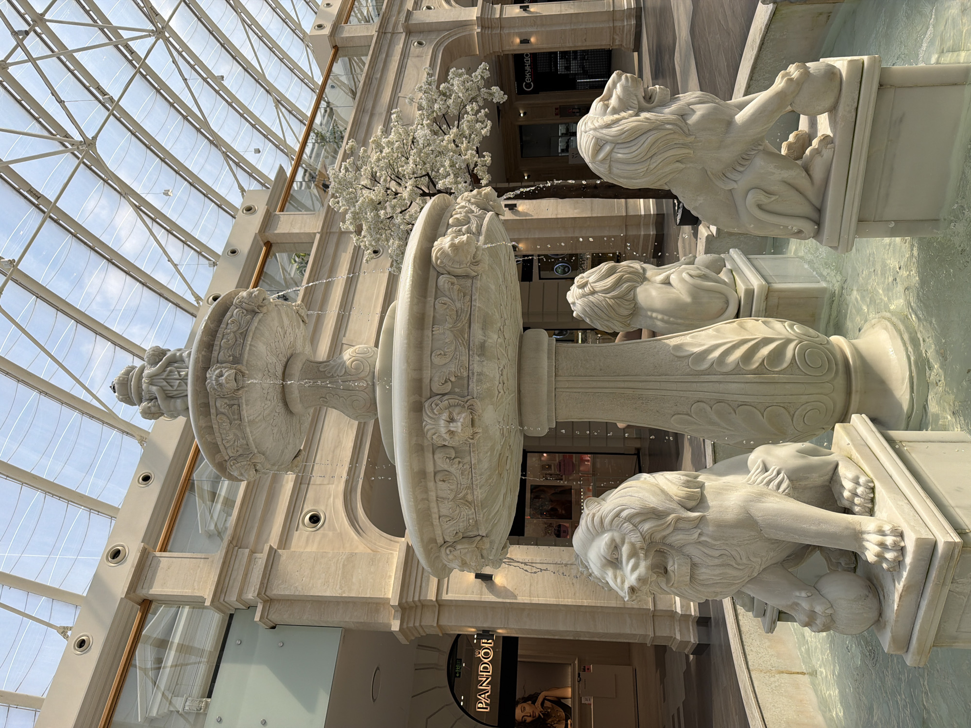 Kyiv mall visit: marble lion fountain and a quick McCafe stop