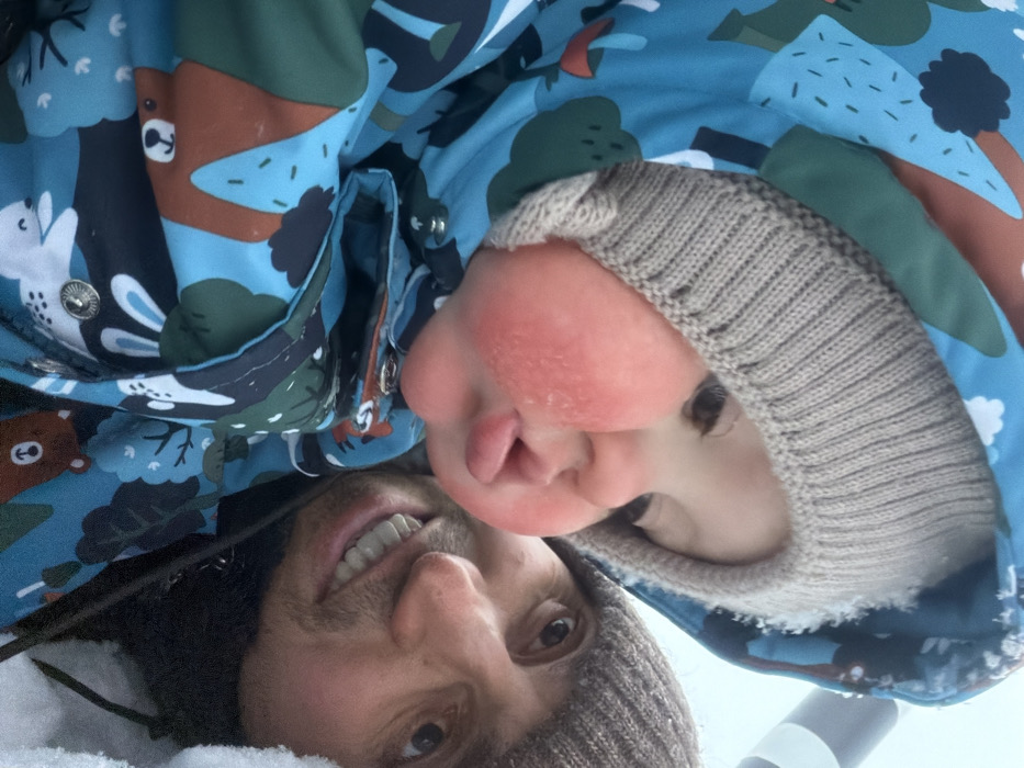 Family enjoys winter sledding outing in snowy Chaikovsky, Russia