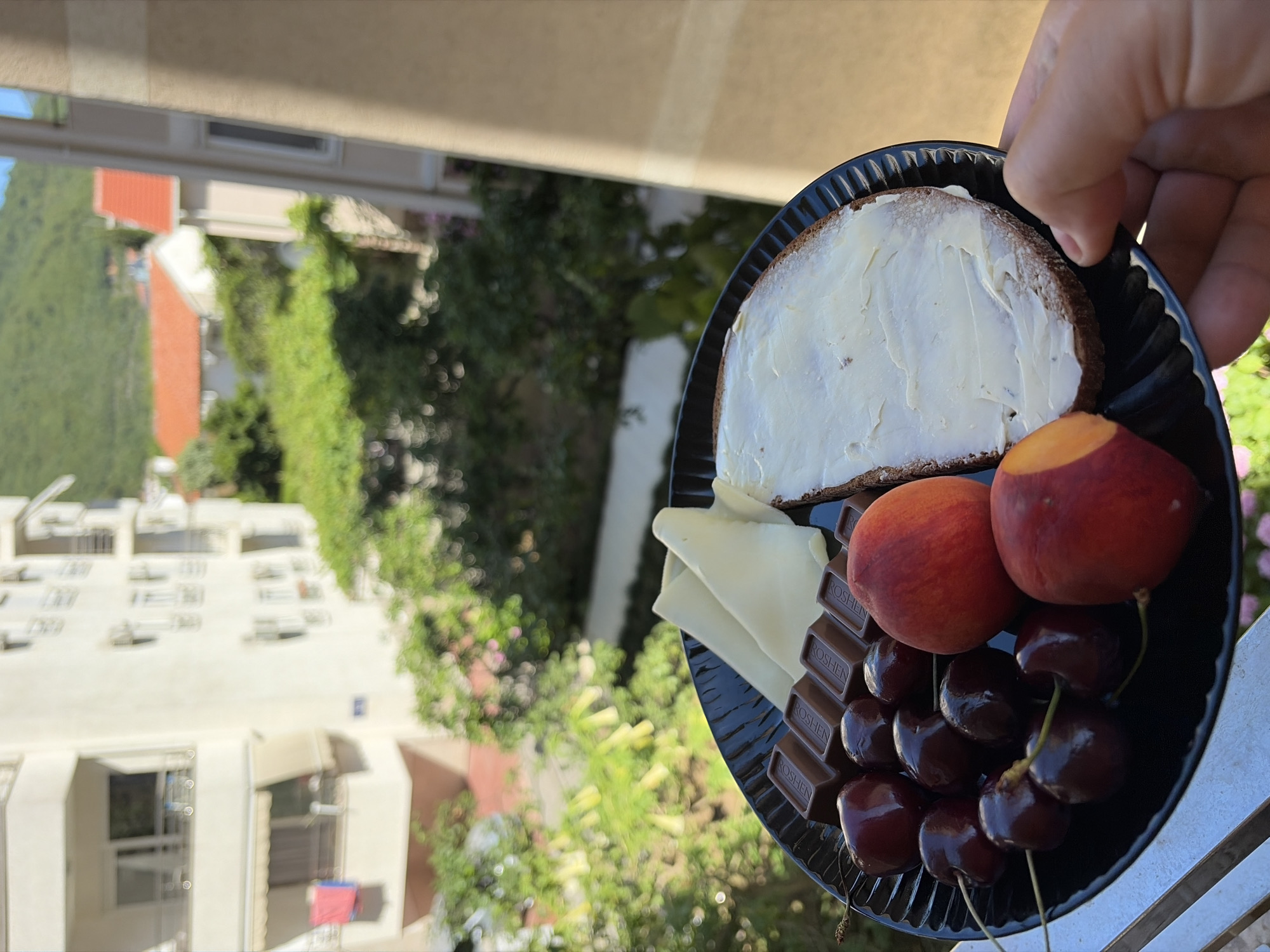Balcony breakfast and street scenes in Budva, Montenegro