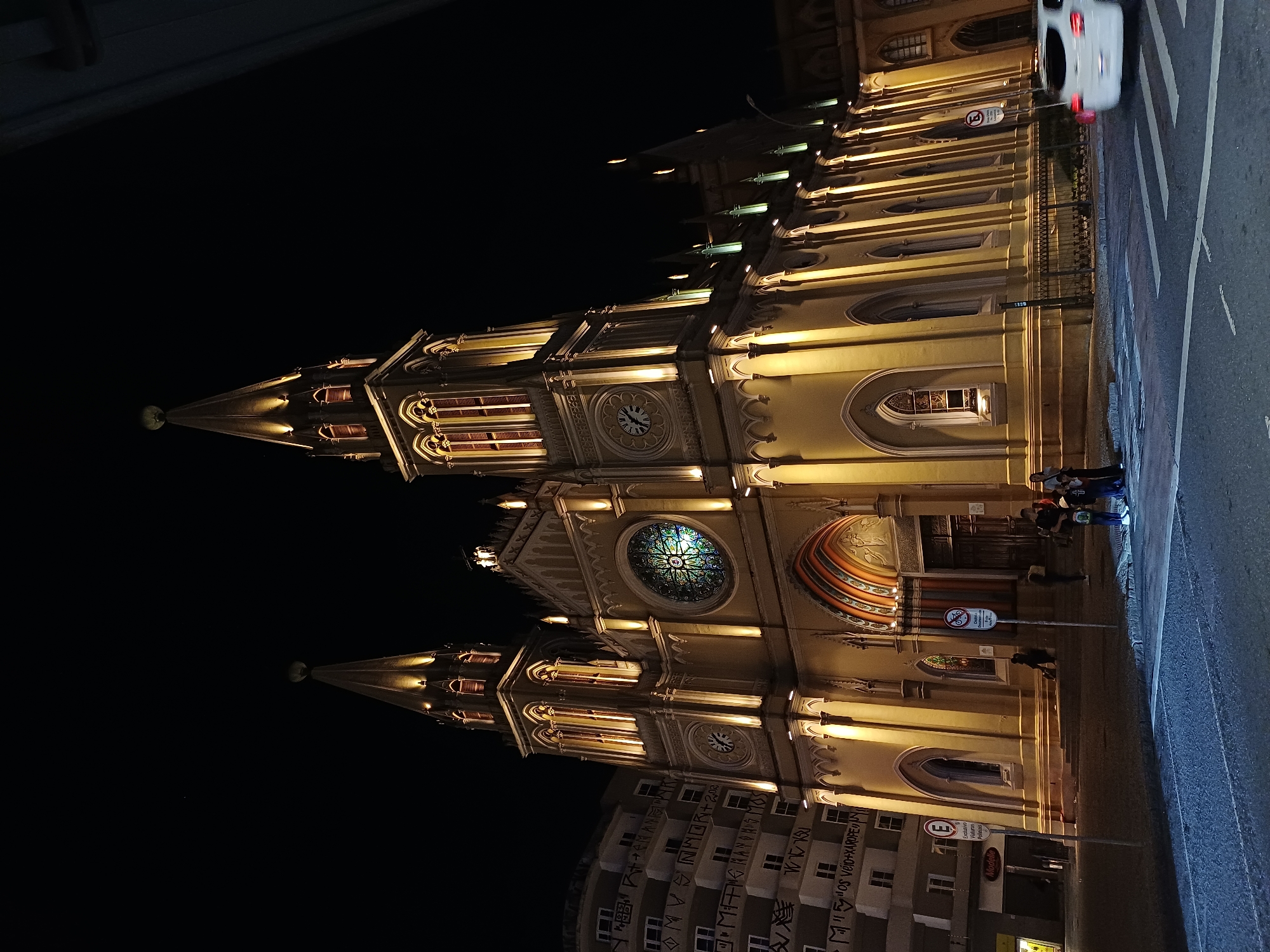 Curitiba cathedral illuminated at night, April 9