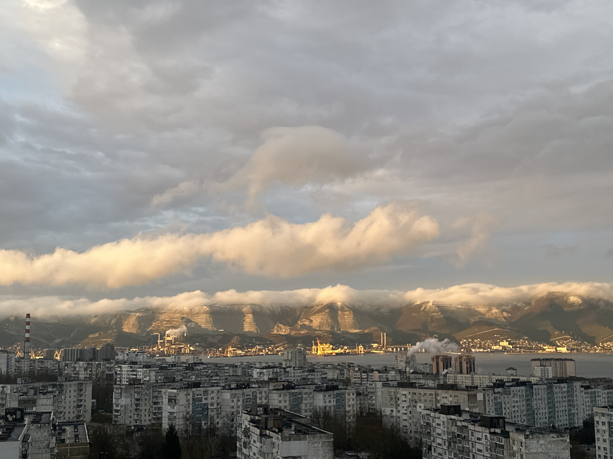 Cityscape view captured from high-rise building in Novorossiysk, Russia