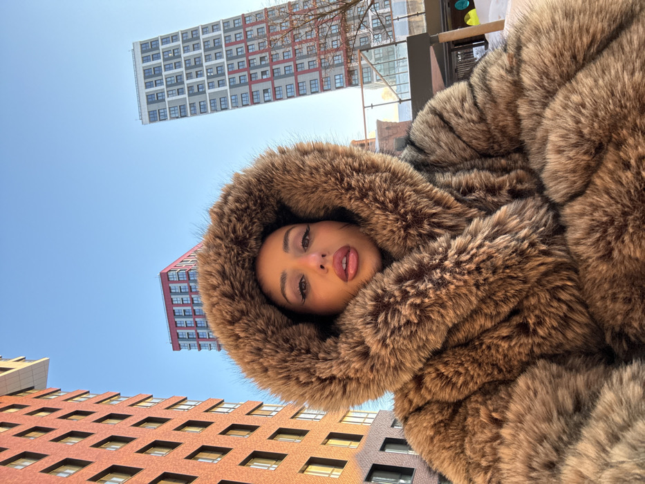 Woman takes selfie at Moscow residential complex