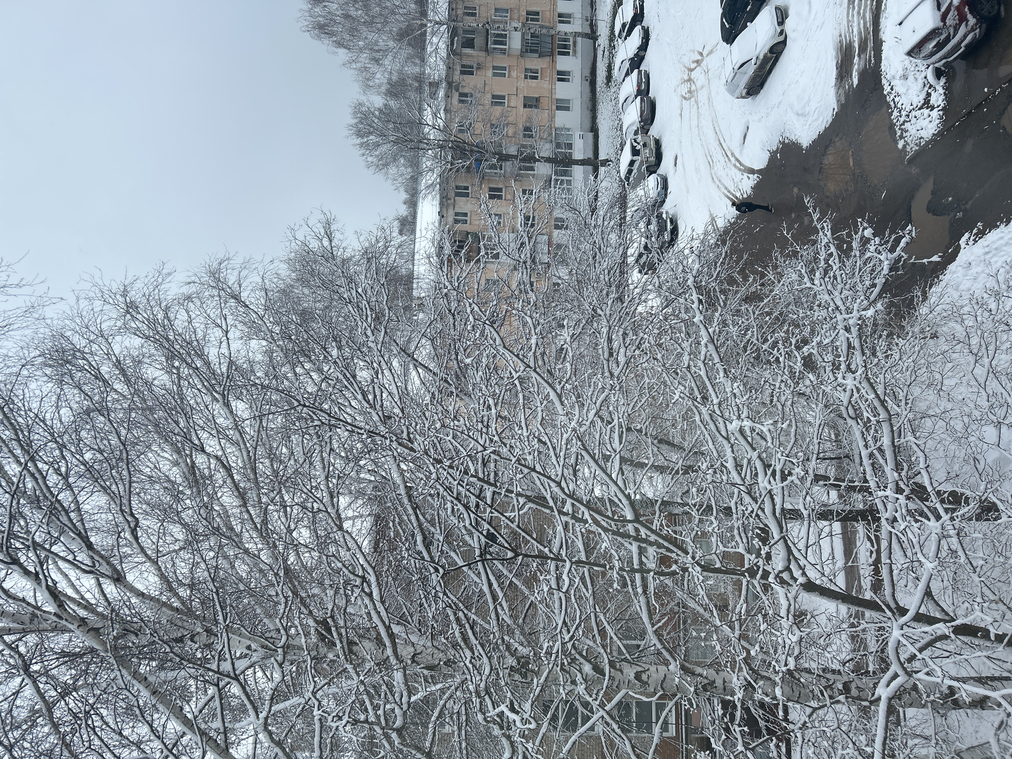 Winter scenes documented in Chaikovsky, Russia early morning