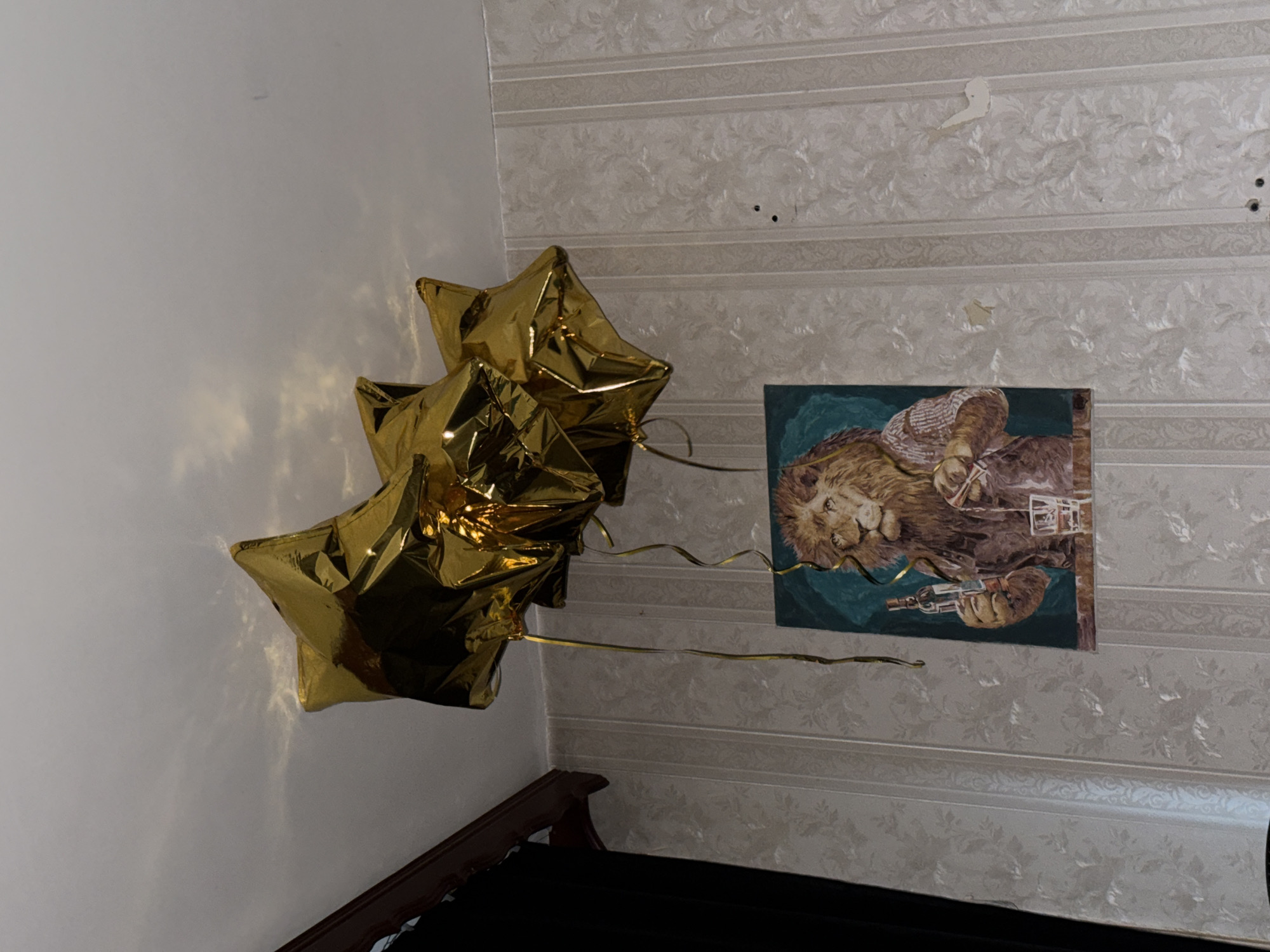 Home celebration with balloons and pet dog in Khimki