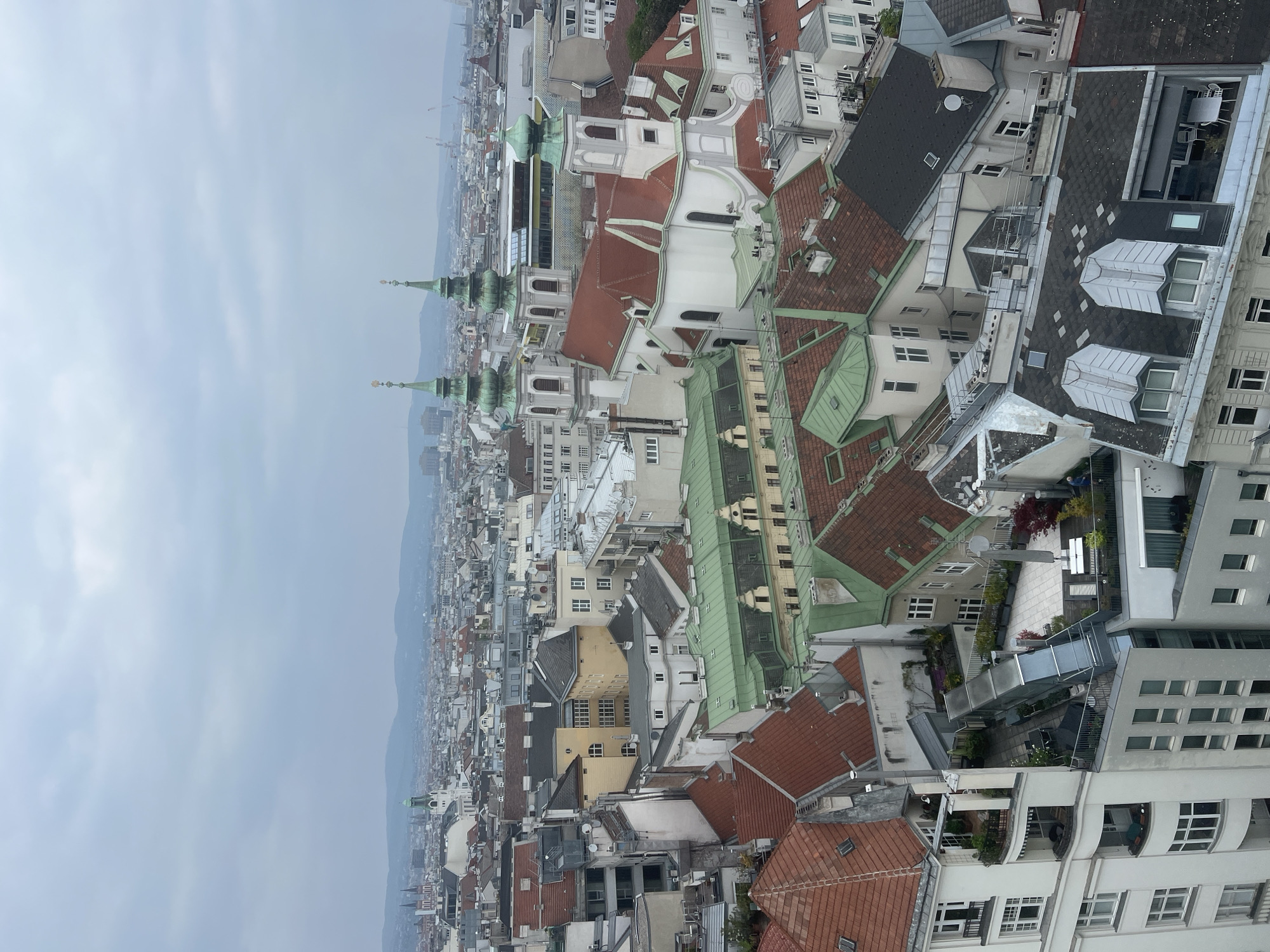 Aerial view captures Vienna's dense cityscape on cloudy afternoon