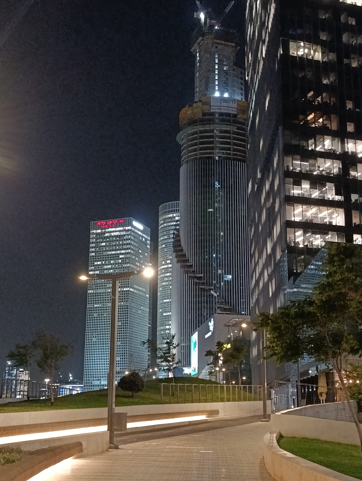 Evening walkway scene captured in Tel Aviv's modern landscape