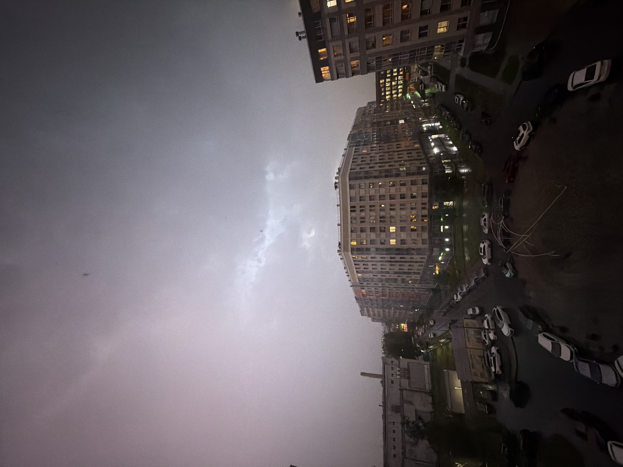 Rainy afternoon across a Russian city's residential streets