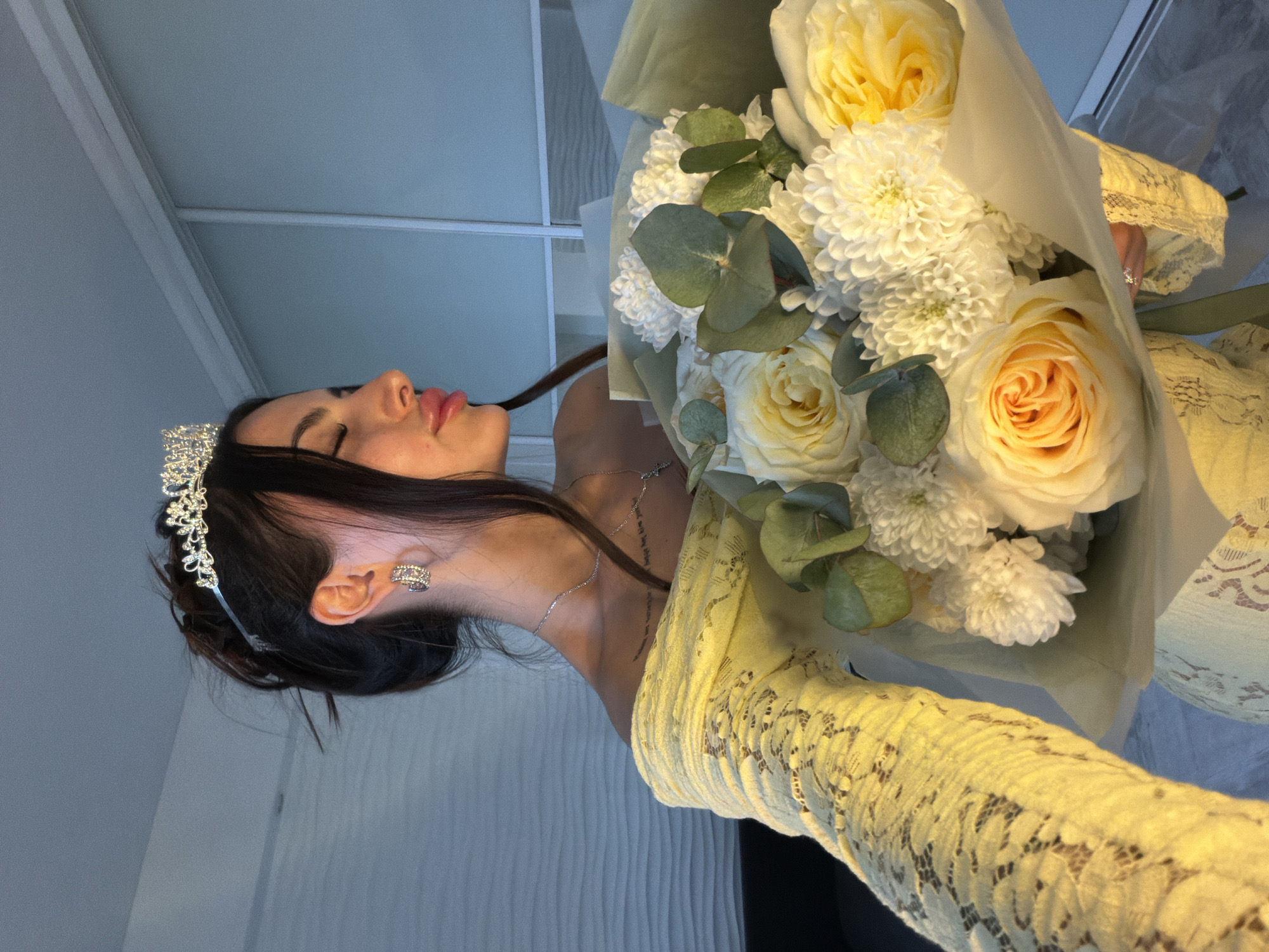 Tiara and bouquet at a formal celebration in Mahilyow