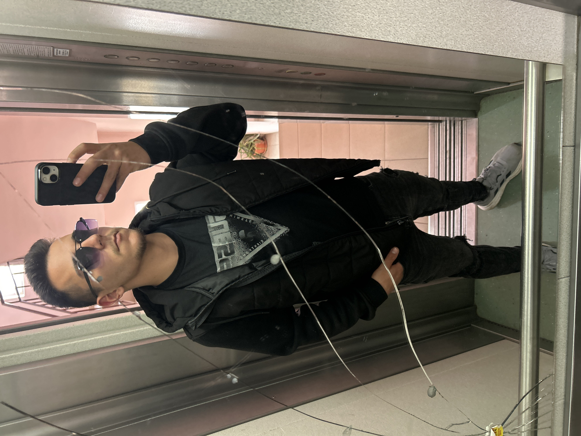 Man takes elevator selfie in Varna, Bulgaria