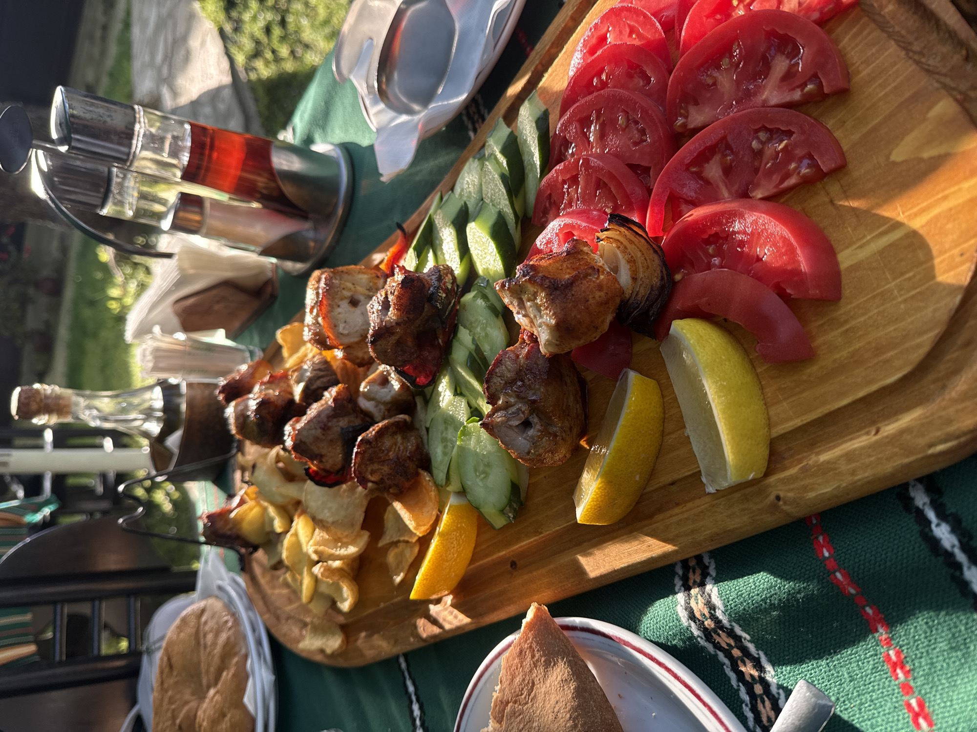 Tourist documents traditional dining and gardens in Arbanassi, Bulgaria