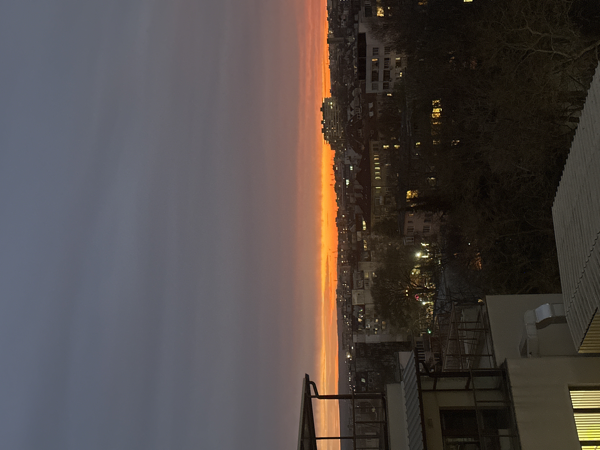 Evening sunset observed over Varna cityscape from elevated viewpoint