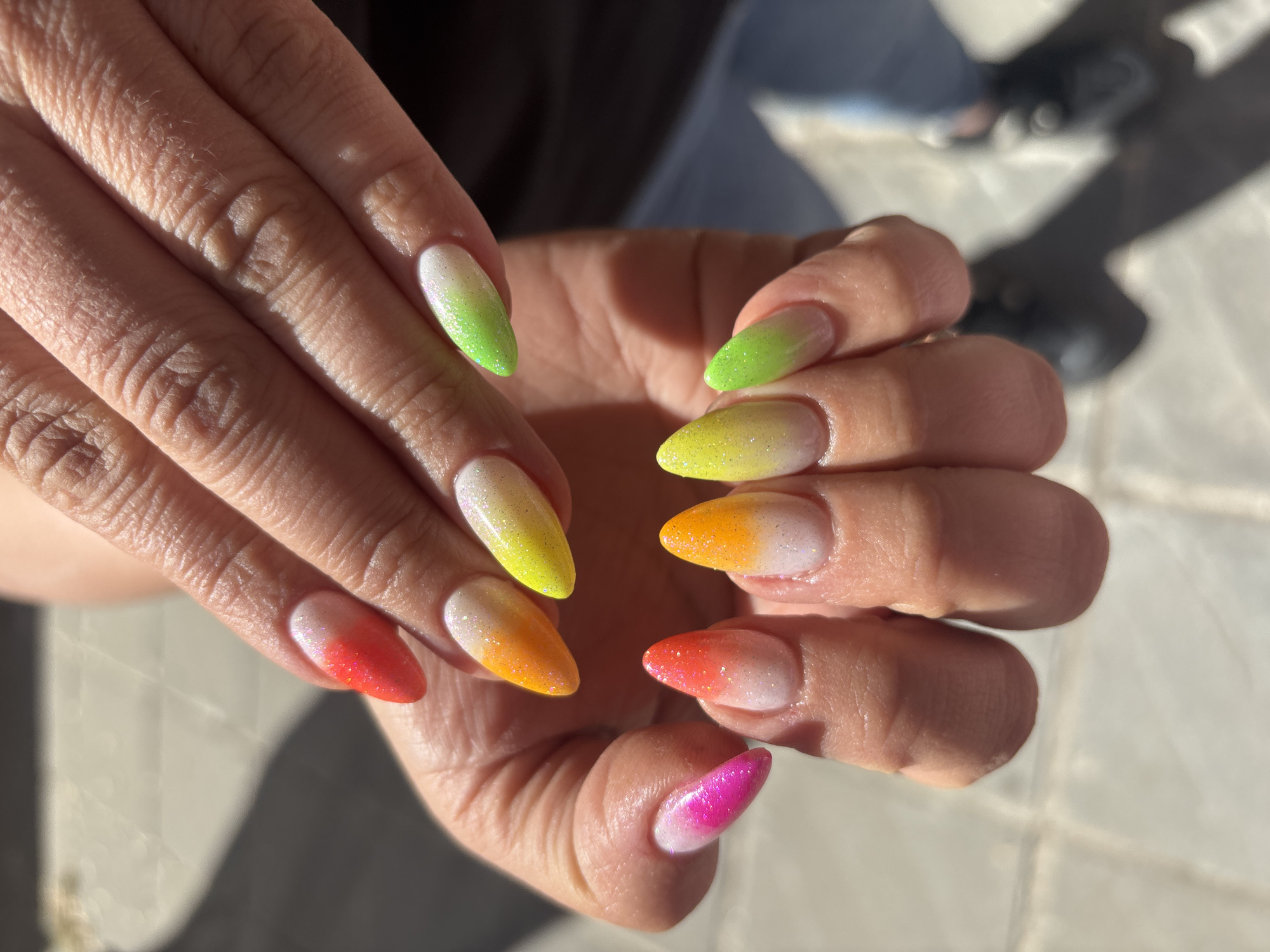 Glittery gradient manicure spotted in Sofia, Bulgaria