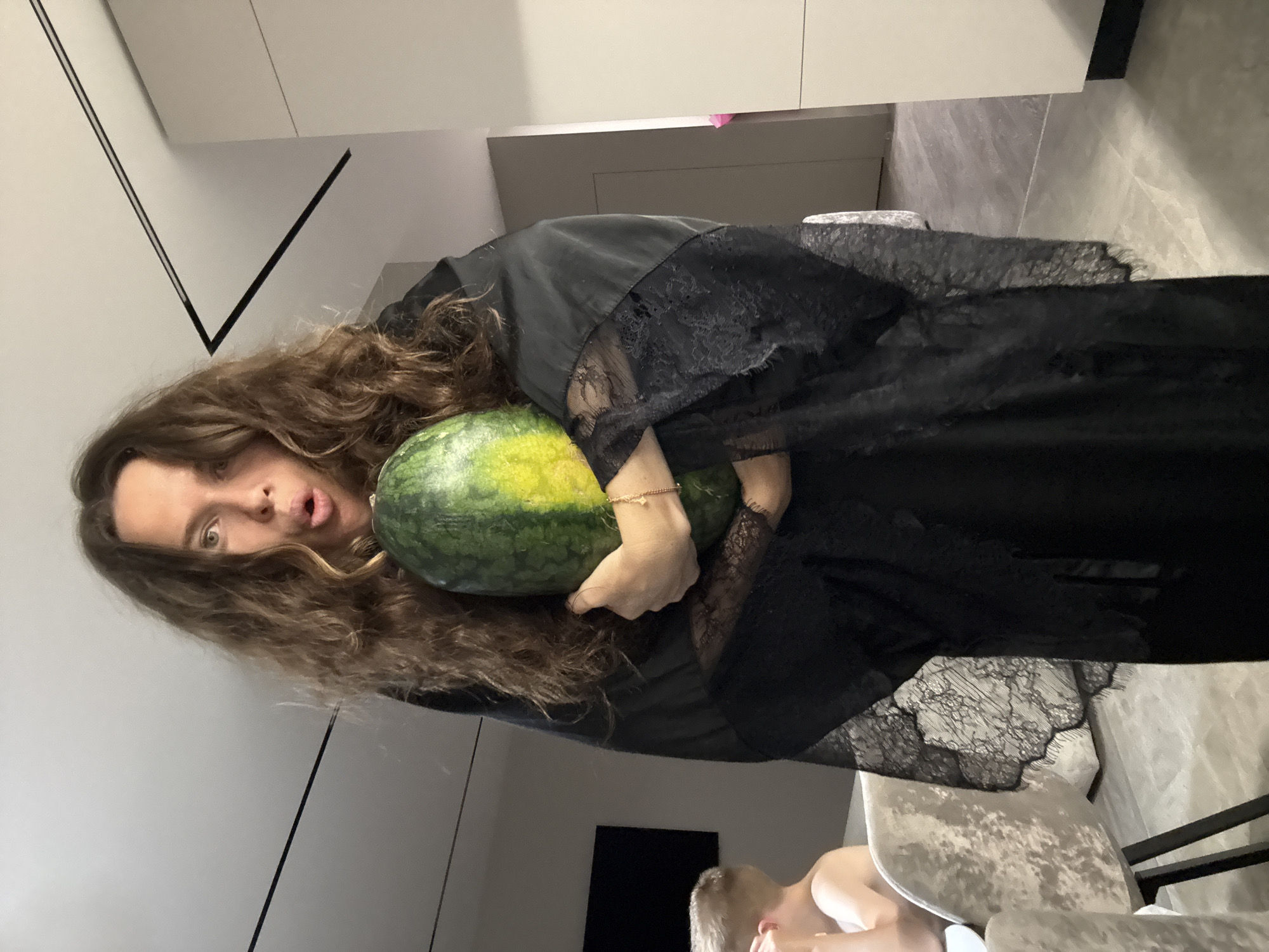 Surprised reaction to a giant watermelon in Khimki