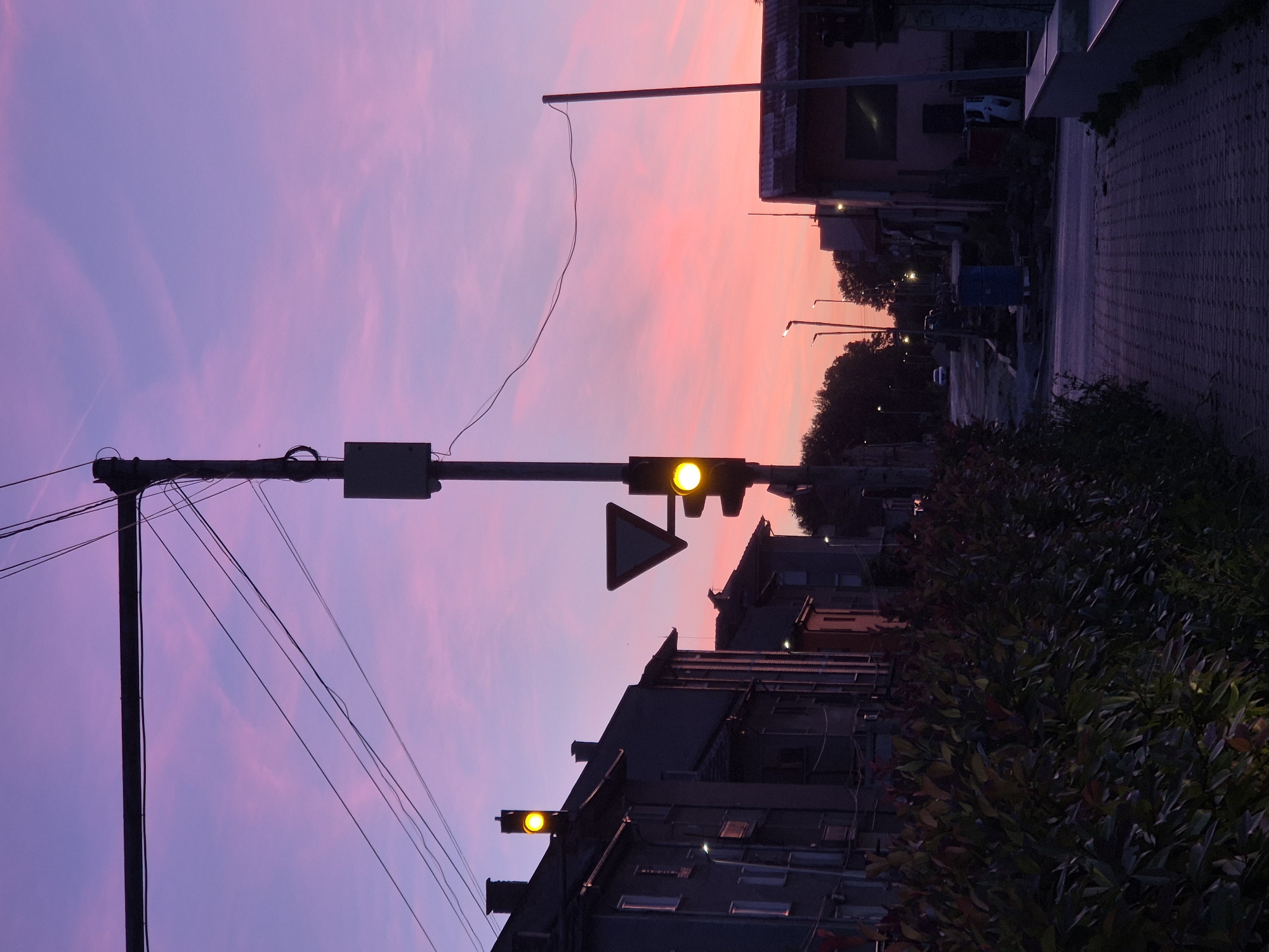 Sunset captures illuminate Pavlikeni streets during evening twilight