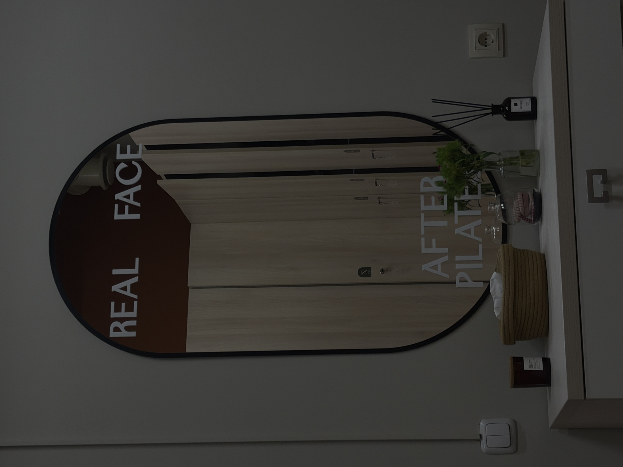 Motivational mirror with pilates messaging spotted in Yerevan room