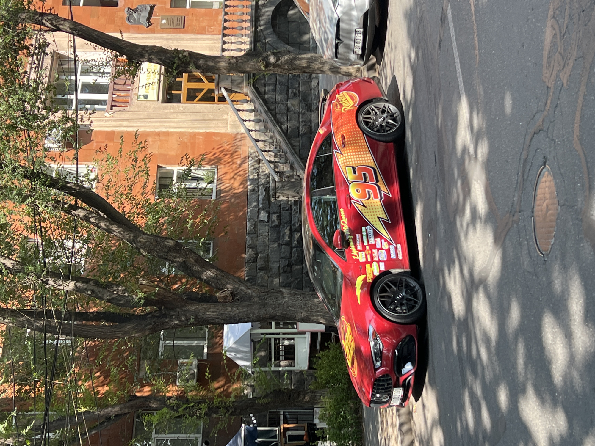 Lightning McQueen-themed Mercedes CLA parked in Yerevan