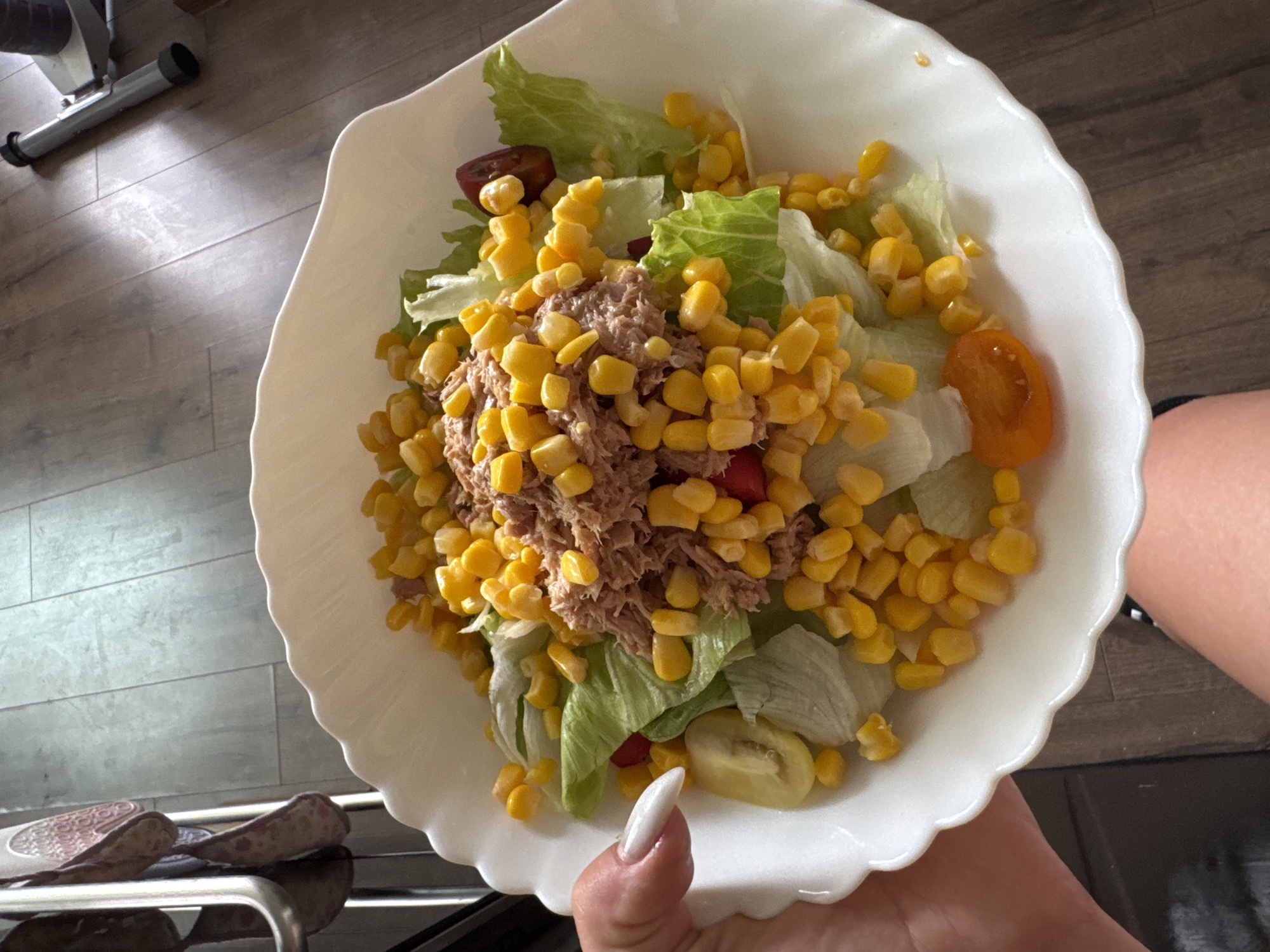 Tuna salad lunch being put together at home in Plovdiv