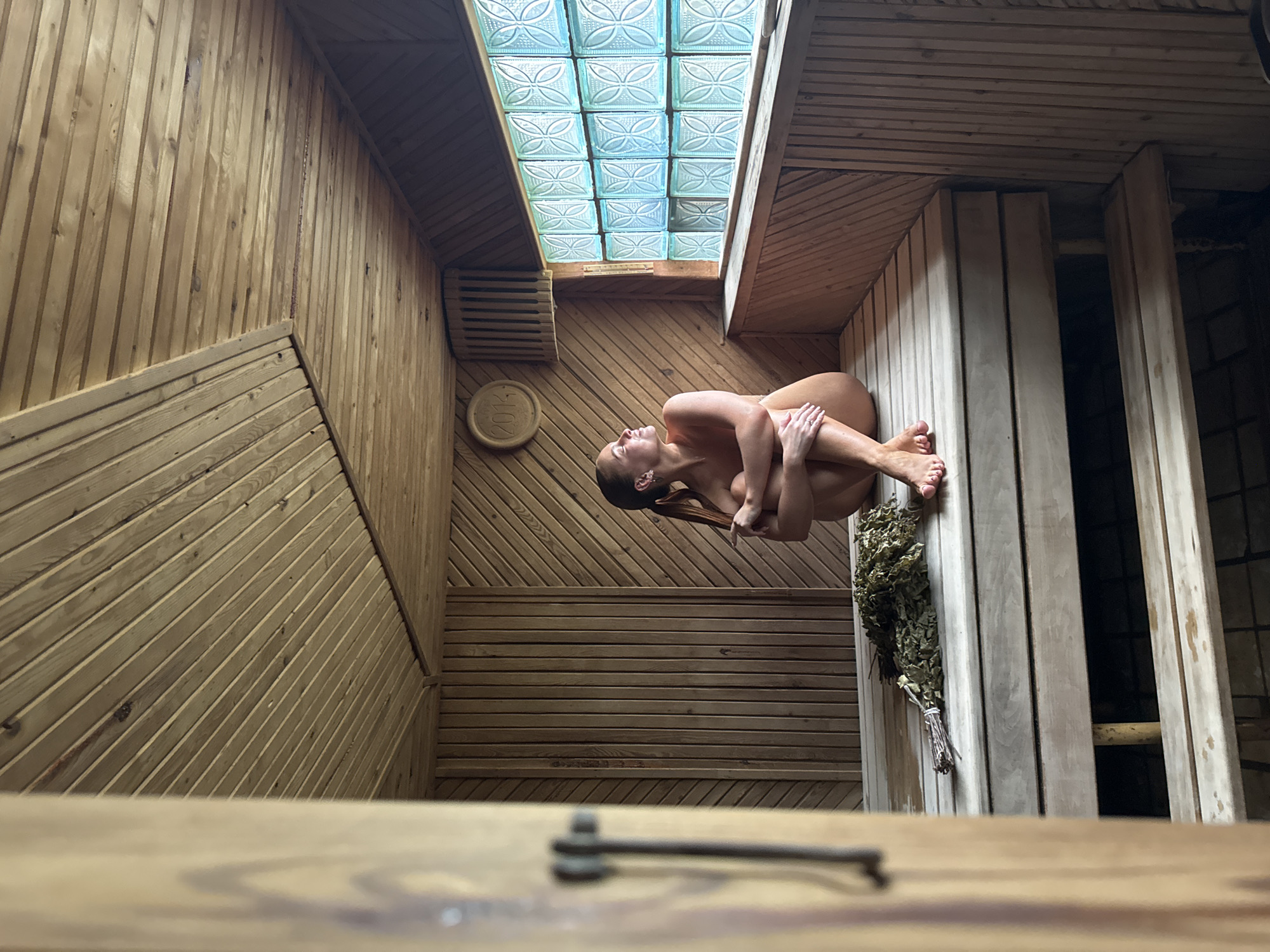 Quiet moment inside a traditional Russian banya