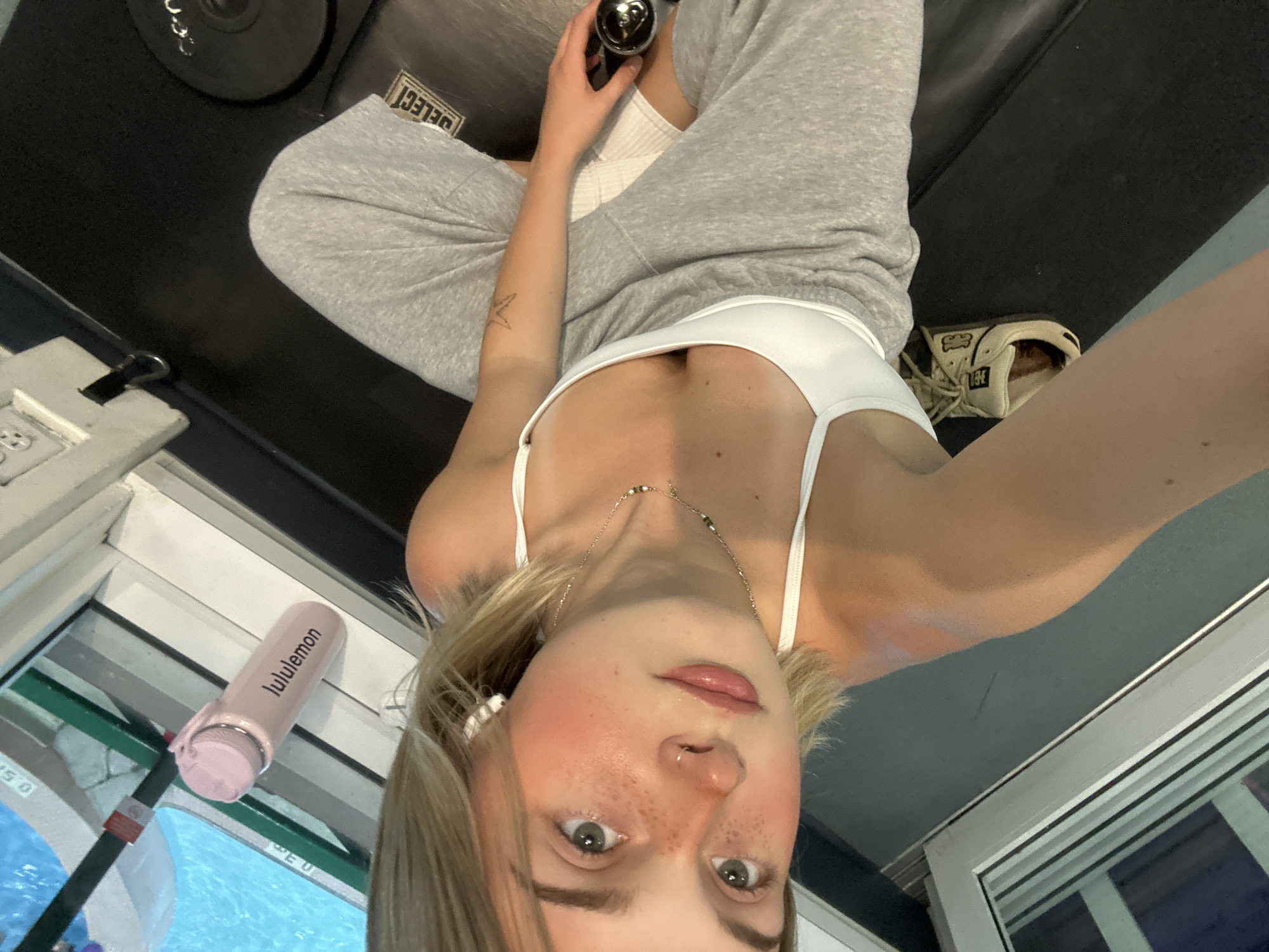 Woman takes workout selfie in Whistler fitness area