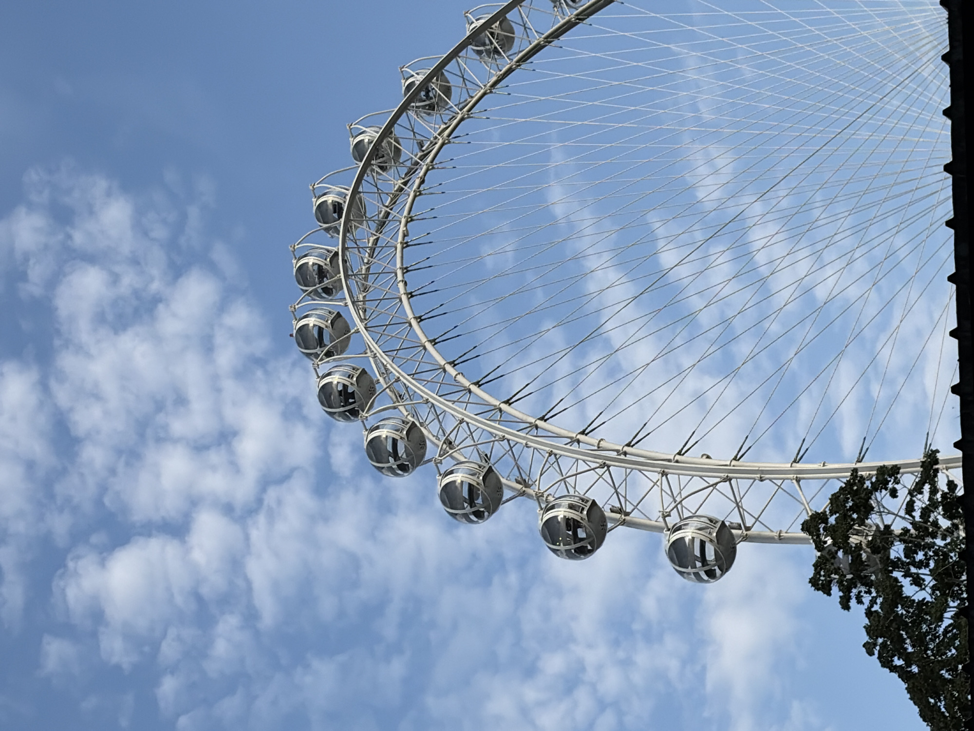 Ferris wheel with spherical pods against a summer sky, St. Petersburg