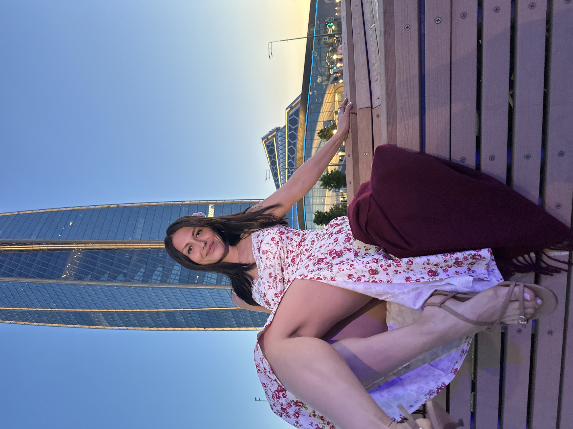 Woman in floral dress spotted across Saint Petersburg waterfront