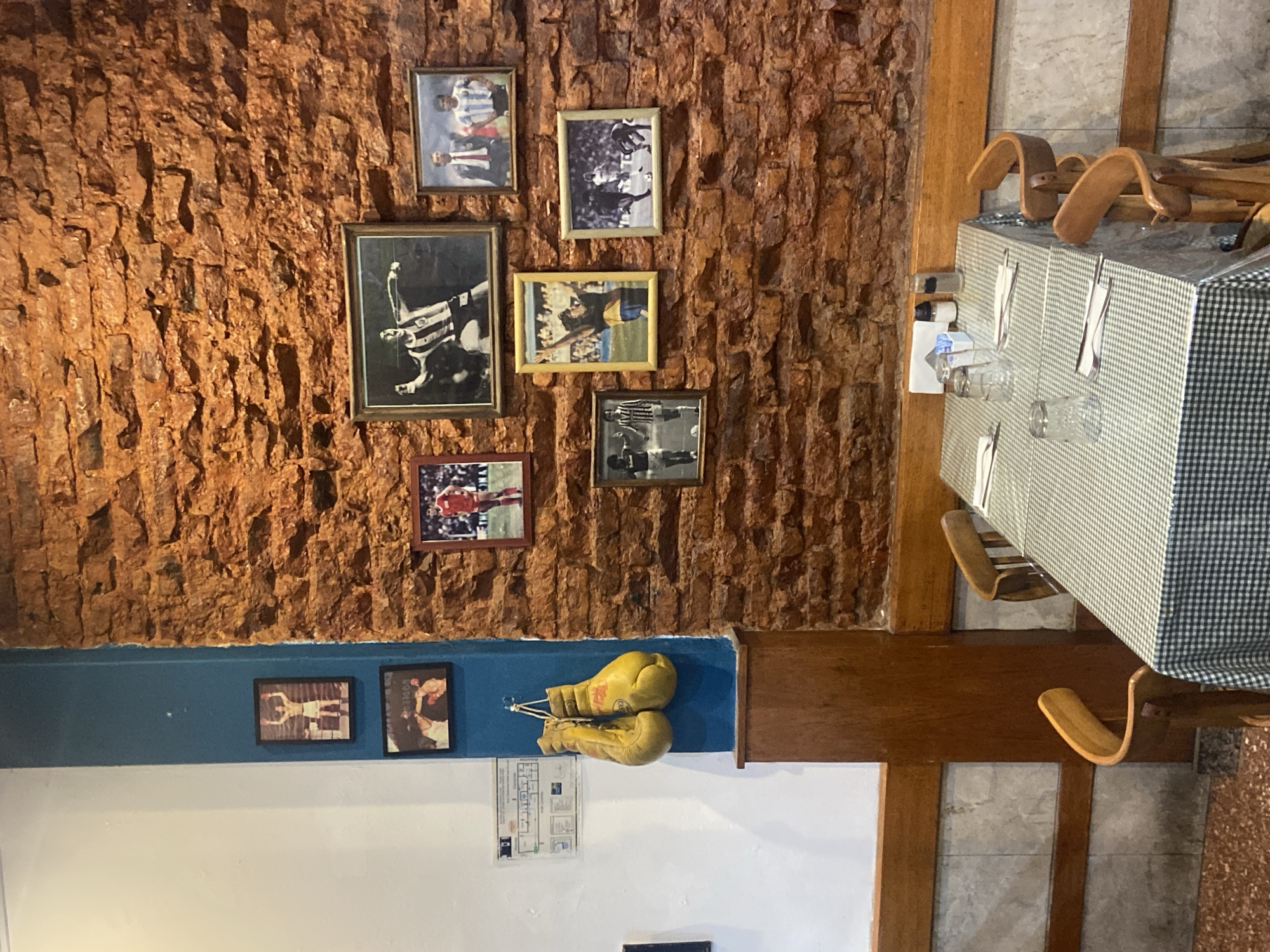 Restaurant interior with Argentine soccer memorabilia captured in Buenos Aires
