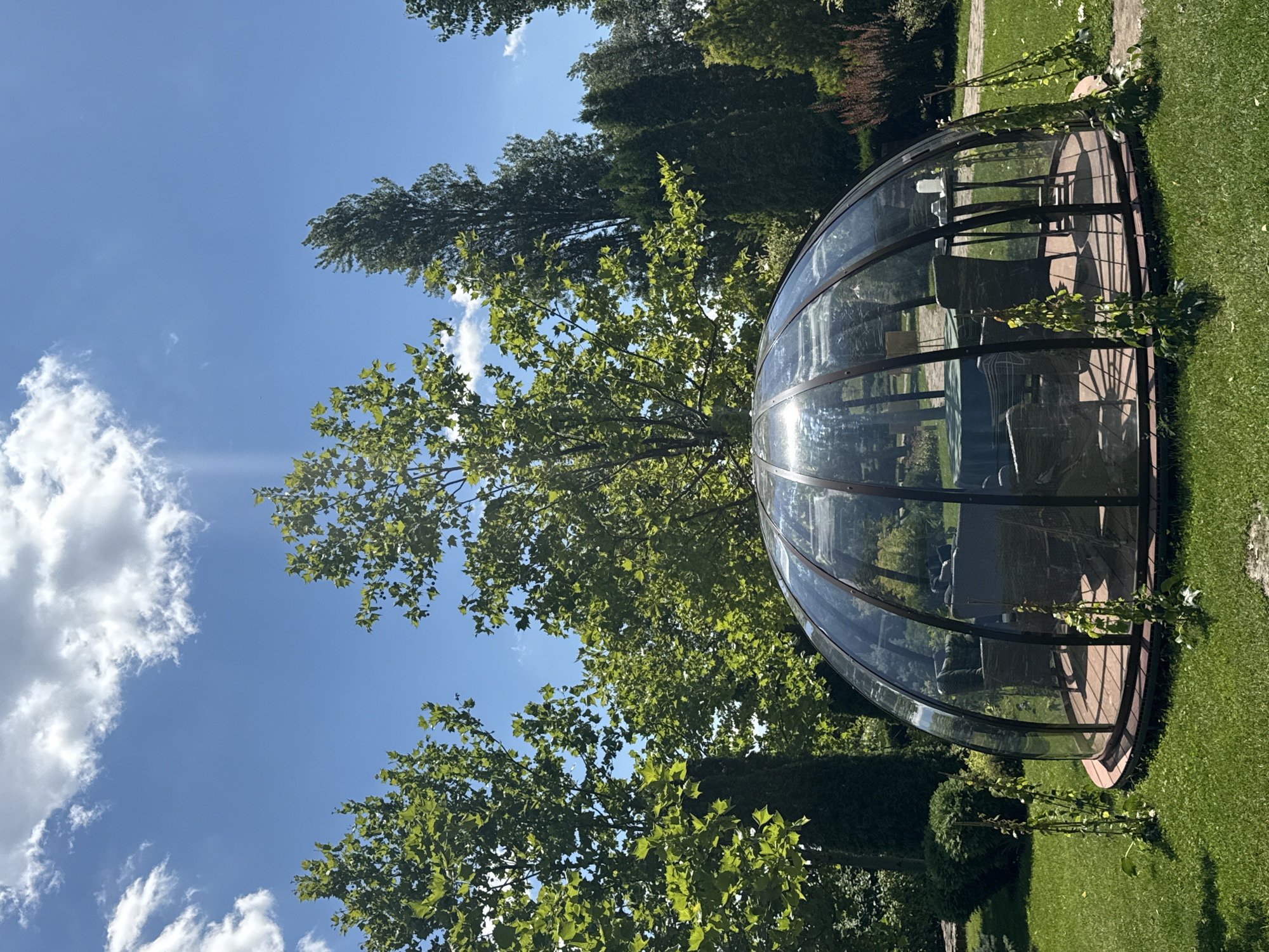 Sunny morning at a landscaped garden in Dnipro, Ukraine