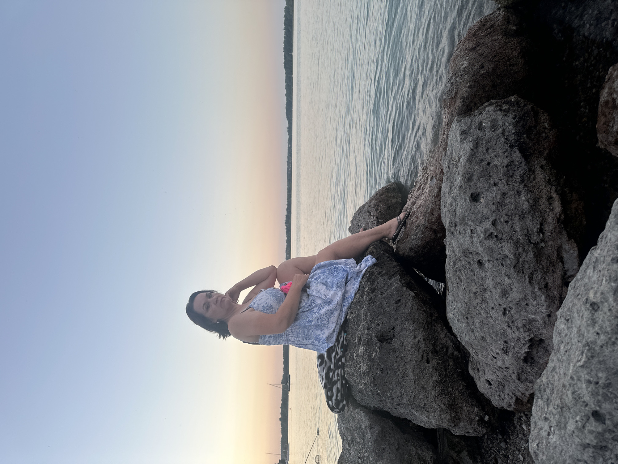 Sunset evening on the rocky shores of Chiemsee